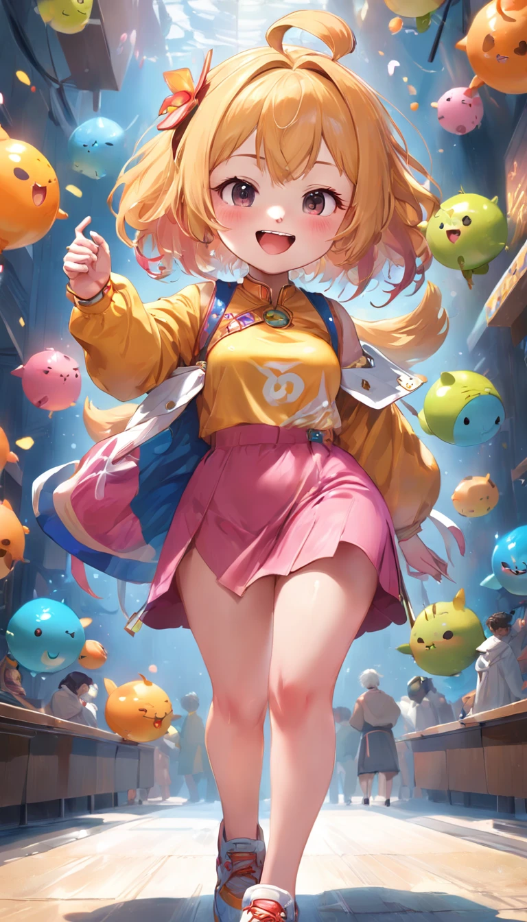 (Full body posing:1.5), (colorful:1.2), (extremely detailed CG unity 16k wallpaper:1.1), (Denoising strength: 1.45), (tmasterpiece:1.37), There was a cute girl playing with a big cute fruit, The image of a chubby Q bomb, Stylish hairstyle, sleek outfit, lovely digital painting, Cute cartoon 3d image, Happy expression, adorable expression, cute smiling face, cute character, adorable digital art, Very happy, laughing sweetly, she has a cute expressive face, she expressing joy, Alone alone, god rays, god rays, sparkle, glowing light, 16K, UHD, award winning