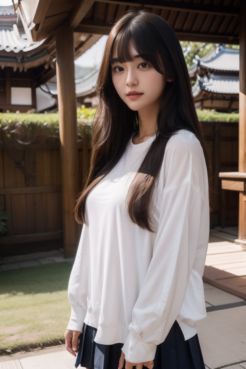 top-quality、8K、32K、masterpiece、nffsw:1.2)、2girls、Two girls with long hair、Two beautiful Japan women、Heavy bangs、long sleeved shirt、length hair、School Uniforms