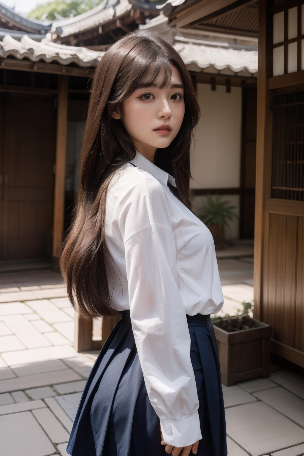 top-quality、8K、32K、masterpiece、nffsw:1.2)、2girls、Two girls with long hair、Two beautiful Japan women、Heavy bangs、long sleeved shirt、length hair、School Uniforms