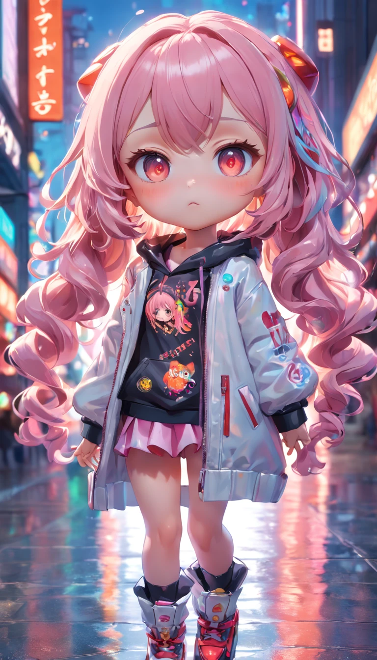 (Full body posing:1.5), (colorful:1.2), (extremely detailed CG unity 16k wallpaper:1.1), (Denoising strength: 1.45), (tmasterpiece:1.37), chibi style doll, She must have long curly hair in Christmas tones. Your eyes should be big and bright, 3d toy, cyberpunk style, chibi, simple background, 3D MODEL, TOYS, VIVID COLORS, STREET STYLE, HIGH RESOLUTION, A LOT OF DETAILS, CANDY COLORS, BIG SHOES, FASHION TRENDS, 3d rendering, ip, c4d, blender, PIXAR, god rays, sparkle, glowing light, best quality, UHD, award winning