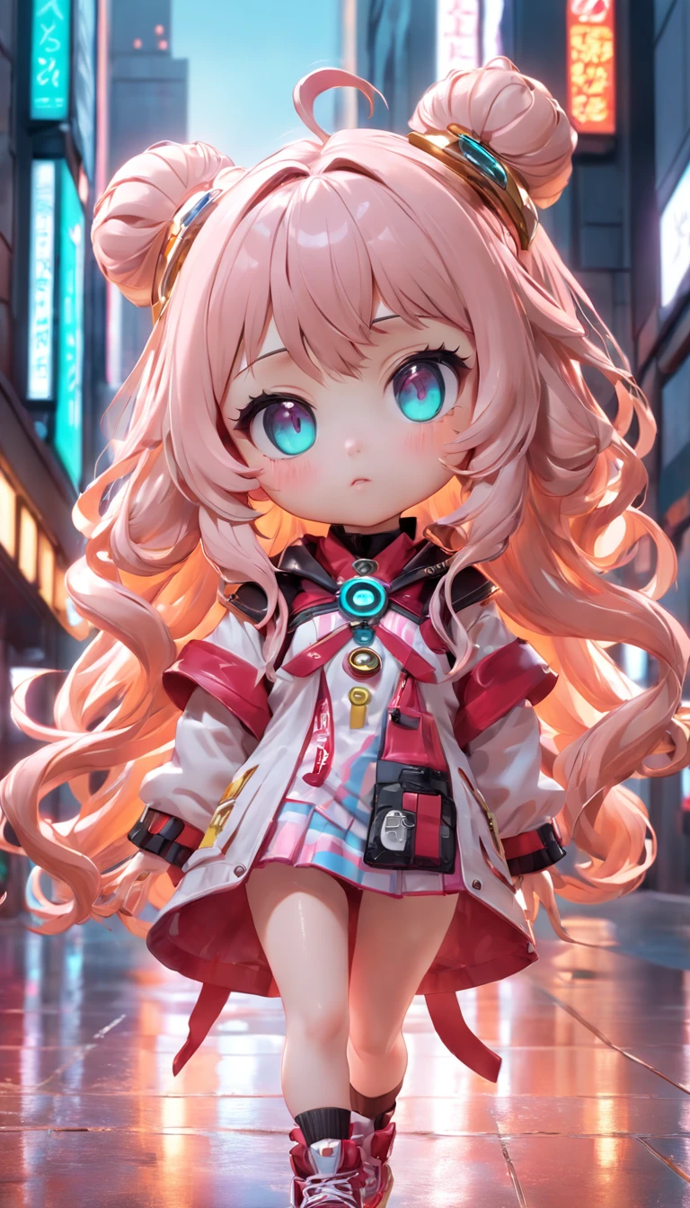 (Full body posing:1.5), (colorful:1.2), (extremely detailed CG unity 16k wallpaper:1.1), (Denoising strength: 1.45), (tmasterpiece:1.37), Loli chibi style doll, She must have long curly hair in Christmas tones. Your eyes should be big and bright, 3d toy, cyberpunk style, chibi, simple background, 3D MODEL, TOYS, VIVID COLORS, STREET STYLE, HIGH RESOLUTION, A LOT OF DETAILS, CANDY COLORS, BIG SHOES, FASHION TRENDS, 3d rendering, ip, c4d, blender, PIXAR, god rays, sparkle, glowing light, best quality, UHD, award winning