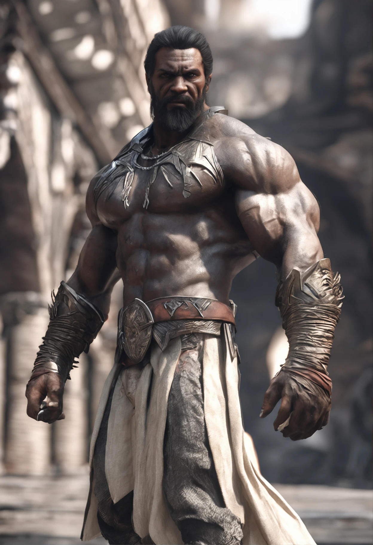 (professional 3d render:1.3) af (Realistic:1.3) most beautiful artwork photo in the world,Features soft and shiny male heroes, ((Epic black hero fantasy muscle man rough angry look long hair short beard and ferocious expression in dynamic pose, Fantastic location, Majestic cluttered environment)), full body 8k unity render, action shot, skin pore, very dark lighting, heavyshading, Detailed, Detailed face, (vibrant, photograph realistic, Realistic, Dramatic, Dark, Sharp focus, 8K), (Old leather garments damaged by weathering:1.4), ((((Wear fur)))), (Intricate:1.4), decadent, (Highly detailed:1.4), Digital painting, rendering by octane, art stations, concept-art, smooth, Sharp focus, illustration, Art germ, (loish:0.23), wlop ilya kuvshinov, and greg rutkowski and alphonse mucha gracias, (Global illumination, Studio light, volumettic light), heavy rain, particles floating, lotr, fantasy, elf, full bodyesbian, ((Dark and ancient city background:1.3)),CGSesociety,art stations