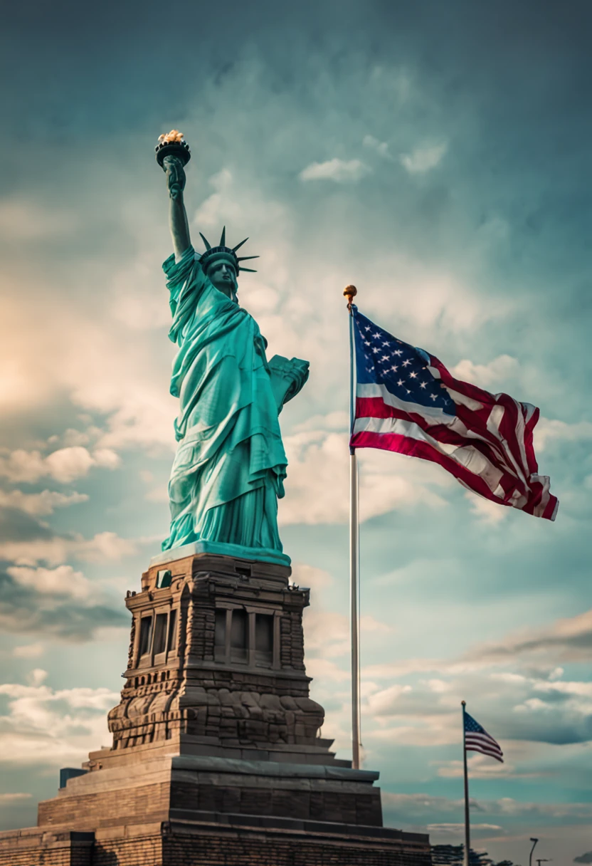 Flag and Statue of Liberty of the United States