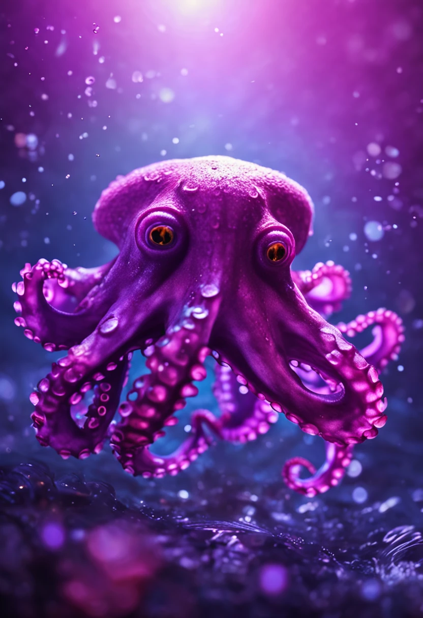 "Create a fantastical image of an octopus where each of its eight tentacles ends in a different brain. The brains should have unique textures and patterns, with some appearing smooth and others more intricate, like coral or crystalline structures. The octopus itself should be vibrant, with a shimmering, iridescent body. The scene should have an otherworldly, underwater feel, with glowing, ethereal light illuminating the brains and reflecting off the octopus's skin. The background should be a deep oceanic blue, with hints of mysterious marine life in the distance."