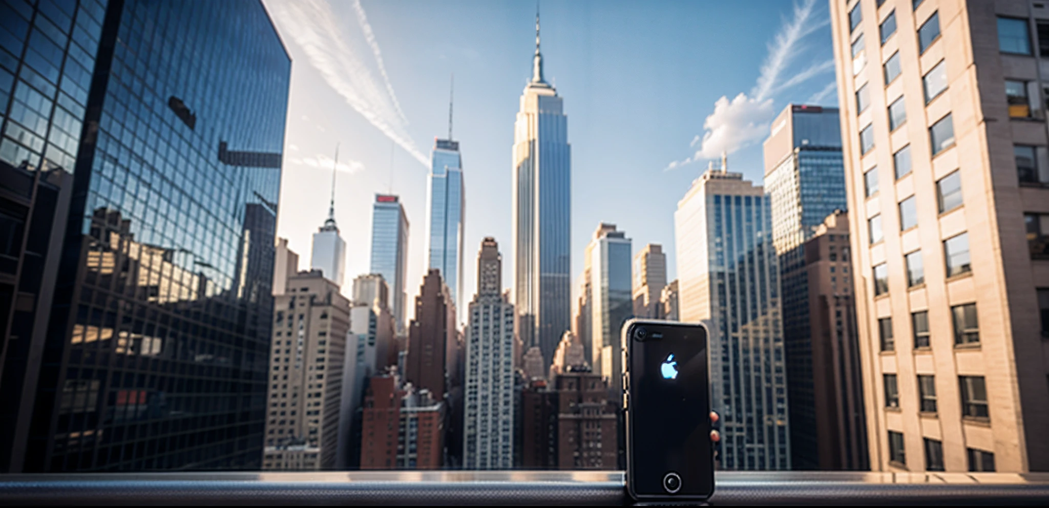 two smartphones mock up, new york buildings on background
