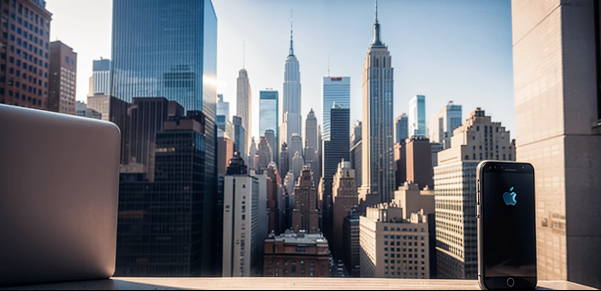 two smartphones mock up, new york buildings on background