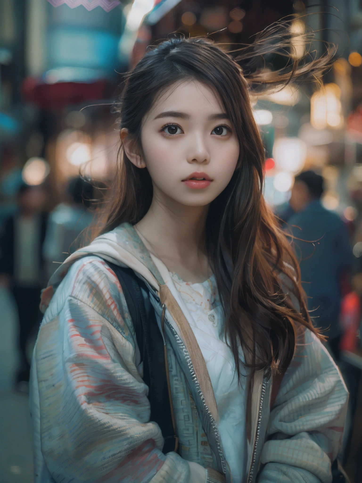 8k, Best Quality, (Beauty), High Definition, Realistic, Real Person, Woman Standing In Front Of Stall On Busy Street, Photo Inspired by Yu Mei, Unsplash Contest Winner, Realism, Korean Girl, Ulzo, Beautiful Korean Woman, Chinese Girl, Popular Korean Makeup, Korean Women's Fashion Model, Popular Korean Makeup, Beautiful Young Korean Women, Japan street fashion, korean women, Japan streetwear