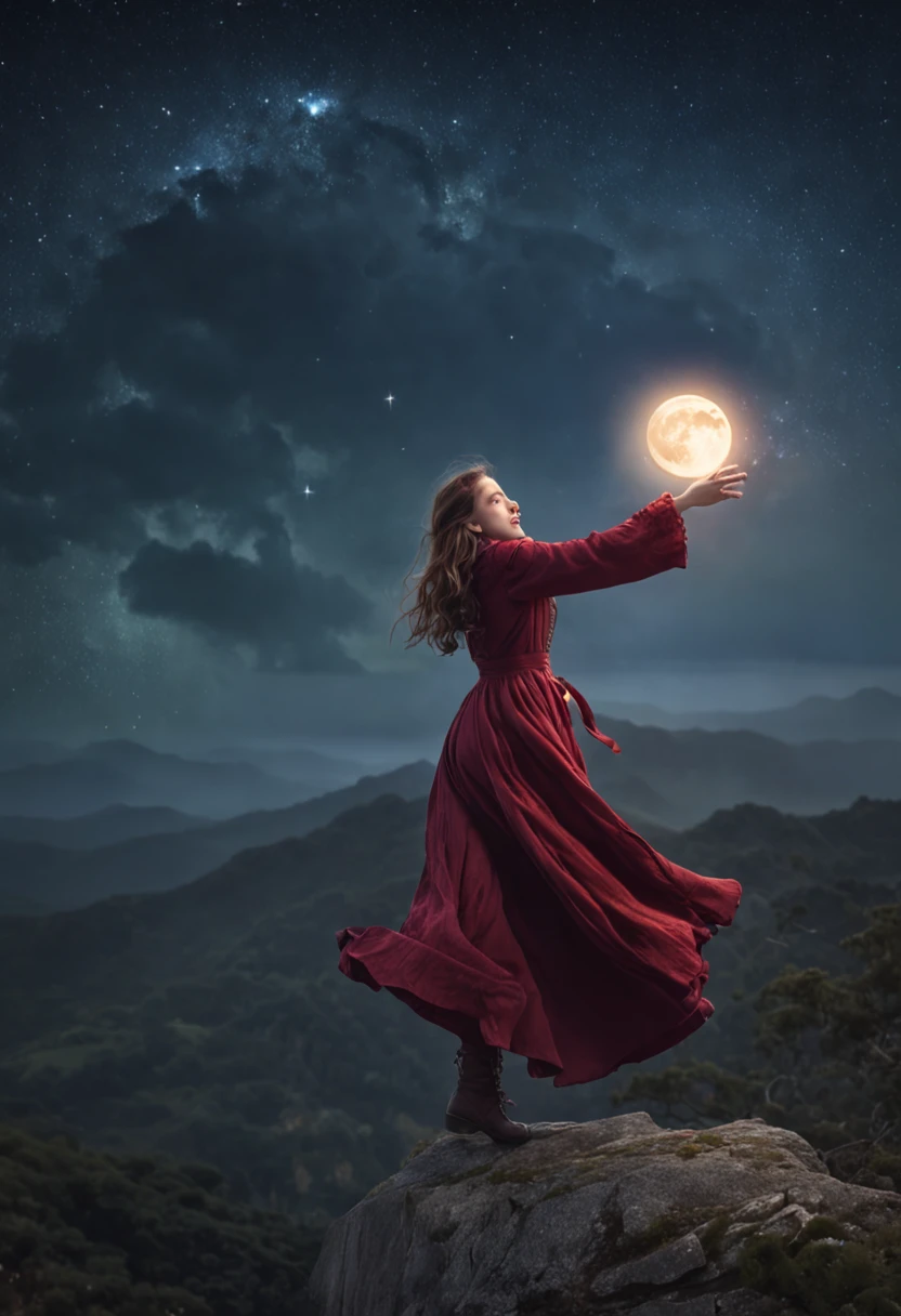 masterpiece, best quality, ultra-detailed, illustration, 1girl, solo, fantasy, flying, broom, night sky, outdoors, magic, spells, moon, stars, clouds, wind, hair, cape, hat, boots, broomstick, glowing, mysterious, enchanting, whimsical, playful, adventurous, freedom, wonder, imagination, determination, skill, speed, movement, energy, realism, naturalistic, figurative, representational, beauty, fantasy culture, mythology, fairy tales, folklore, legends, witches, wizards, magical creatures, fantasy worlds, composition, scale, foreground, middle ground, background, perspective, light, color, texture, detail, beauty, wonder.