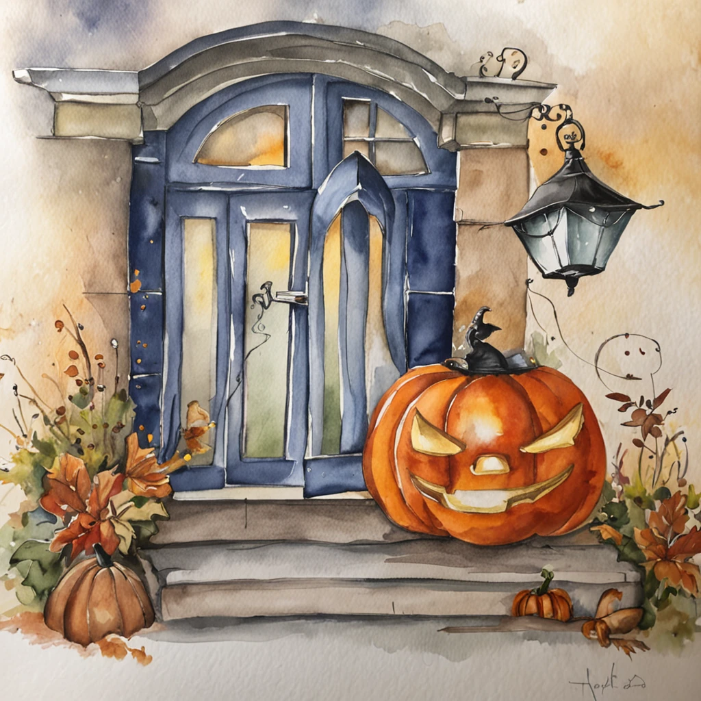 Casa velha estilo halloween, com morcegos, aboboras ultra realistas