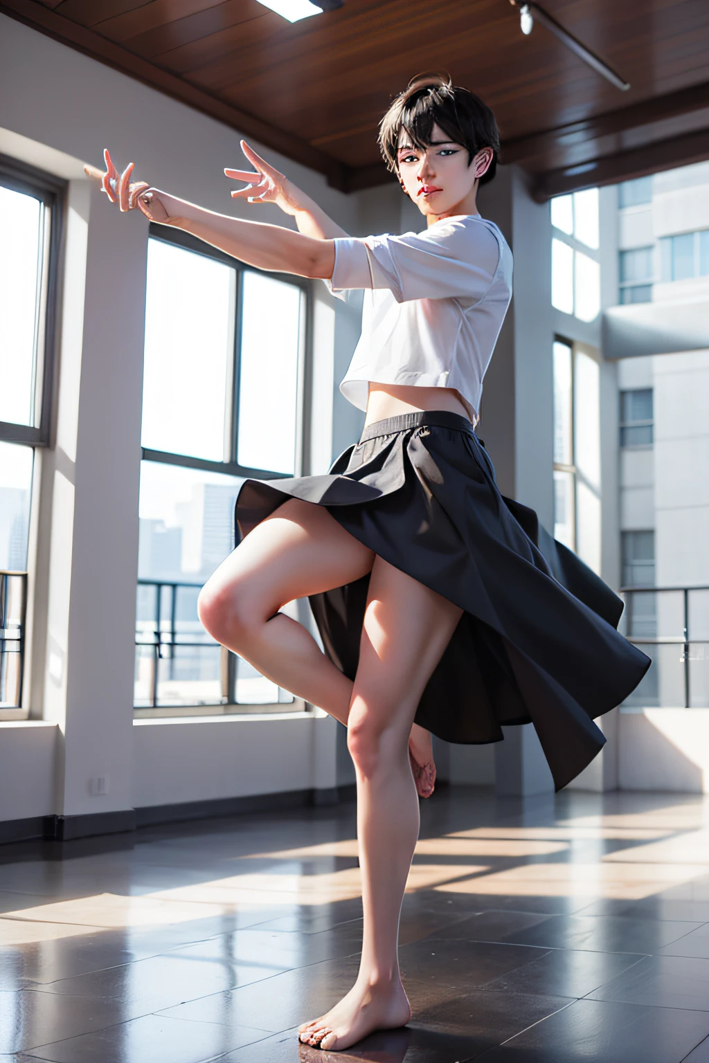 Bot
Txt2Img
2023/09/01 20:02:29
High resolution photo, full body, dance practice, highest quality, exquisite style, blue sky window, Twilight, (boy: 2.0), blue, short black hair, narrow eyes, smiling boy, nice boy, (19 years old) old ), Thin, ((Thighs)), (Solo), [Muscle], (Skinny), ((Short White Skirt)), Masterpiece, Best Quality, Masterpiece, Best Quality, Urban Background