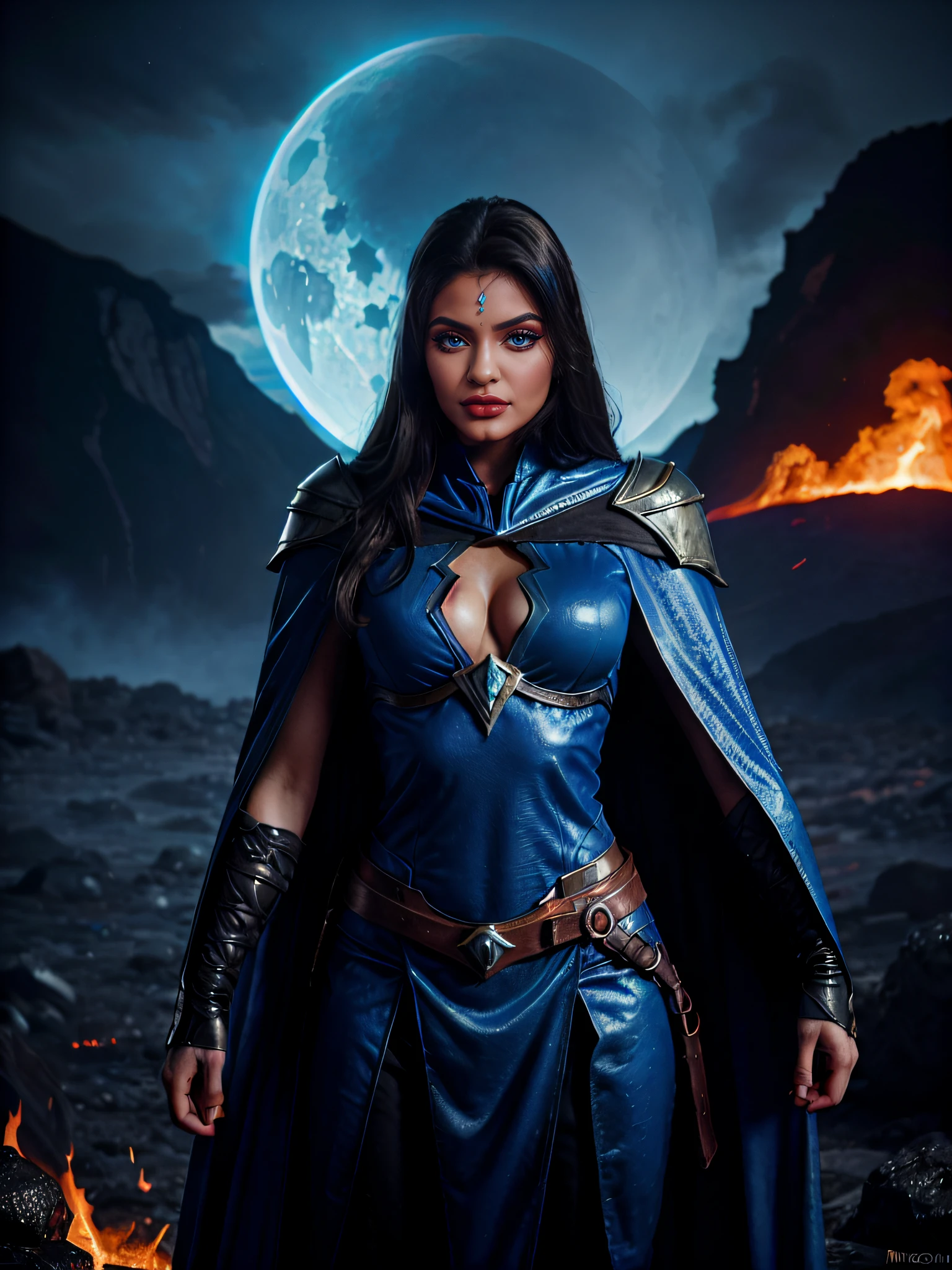 kylie jenner, olhar sombrio, (electric blue eye), olho perfeito, (maquiagem paleta escura), (eyeliner), (red matte lipstick), (rosto insanamente detalhado)