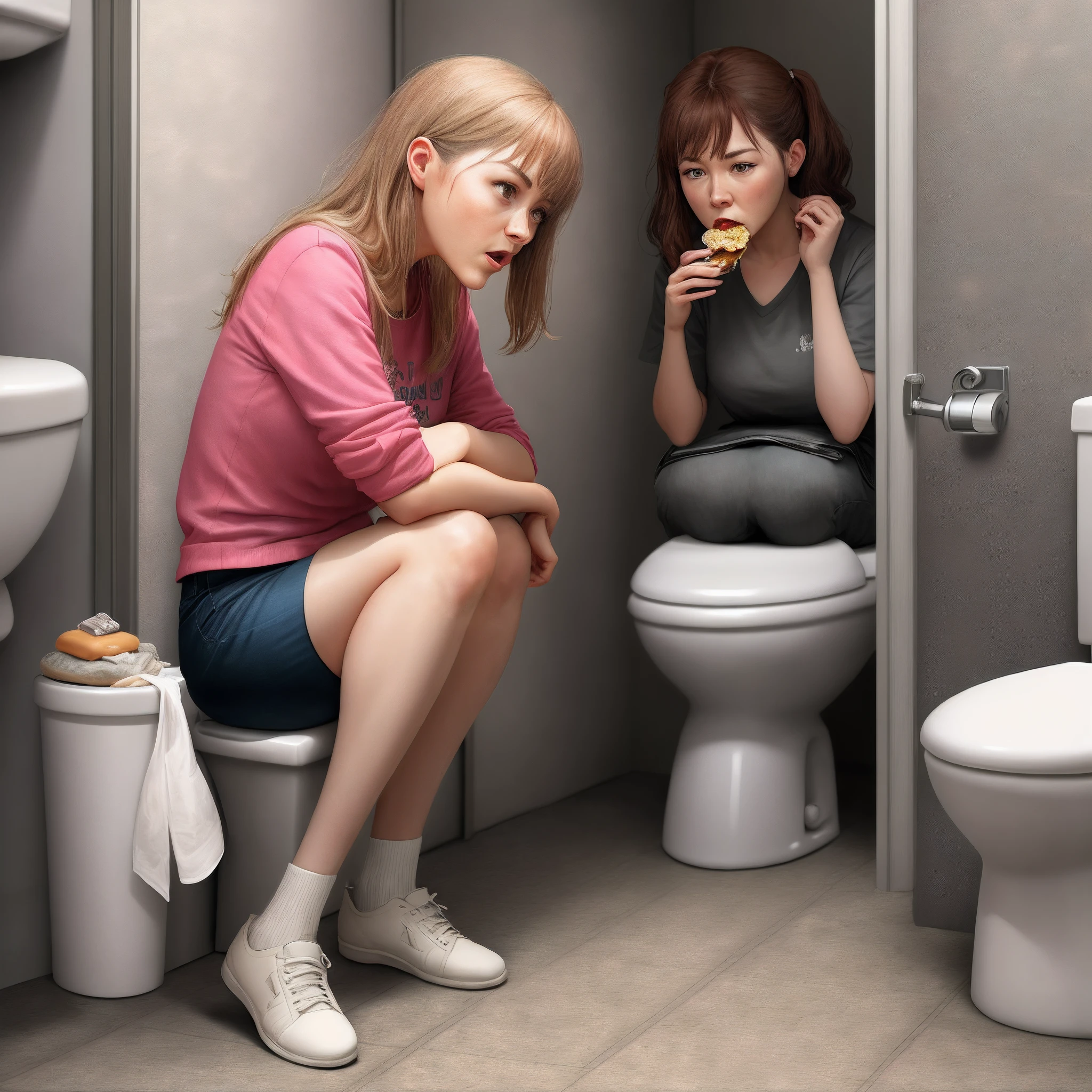 Woman goes to the toilet to eat poop