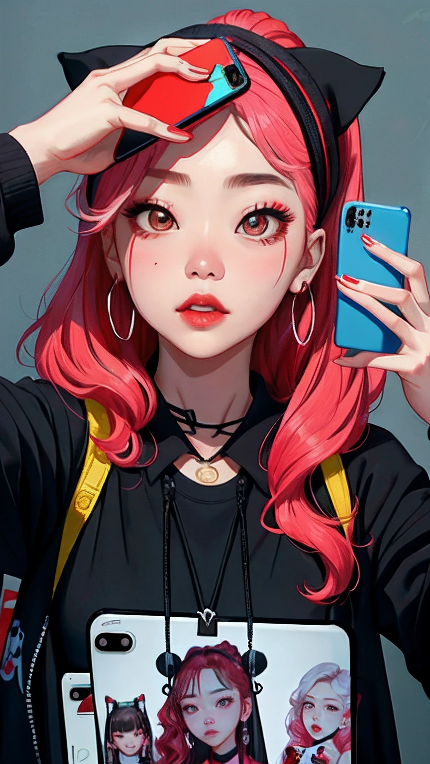 Close up portrait of a person taking selfie with mobile phone, wan adorable korean face, 8K selfie photo, roseanne park of blackpink, ulzzangs, with round face, Korean Girl, sakimichan, Young adorable Korean face, Choi Hong Hwa, Belle Delphine, Larisa Manobal, chiho, jossi of blackpink