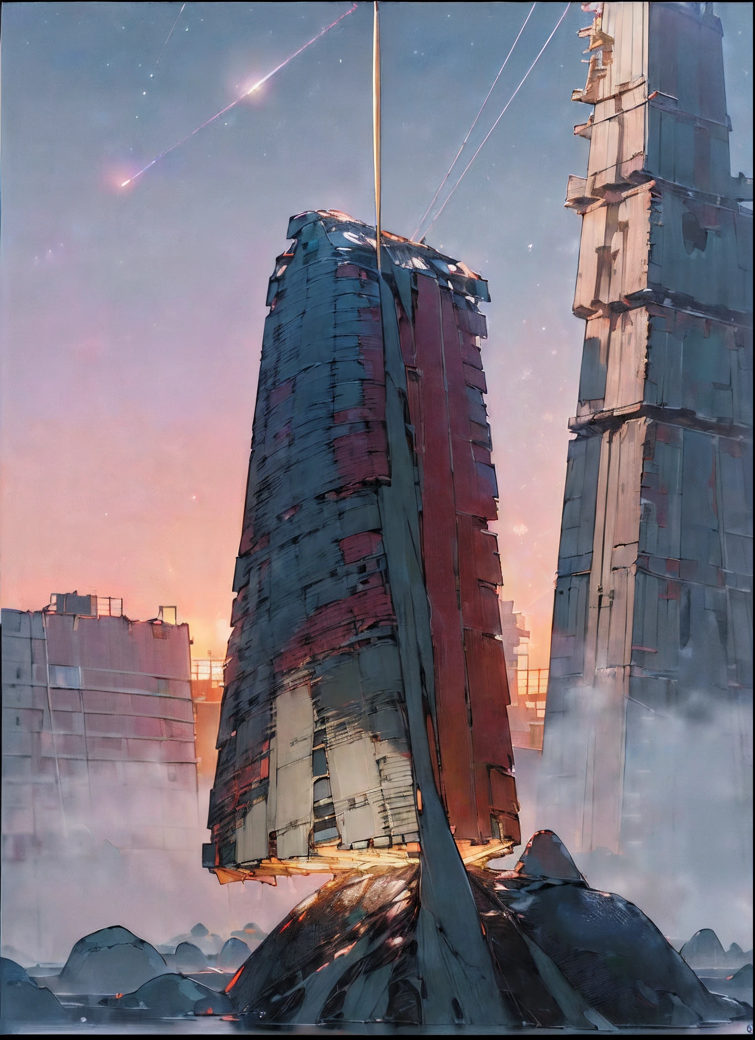 (((8K, Raw photo, Best Quality, masutepiece:1.4))), 超A high resolution, Ultra-detailed, Illustration, close-up, Astonaut, Environment only, labo, Spacecraft, Made of stone, Night, Starry sky, building, Future, imagine, Outdoors, Background only