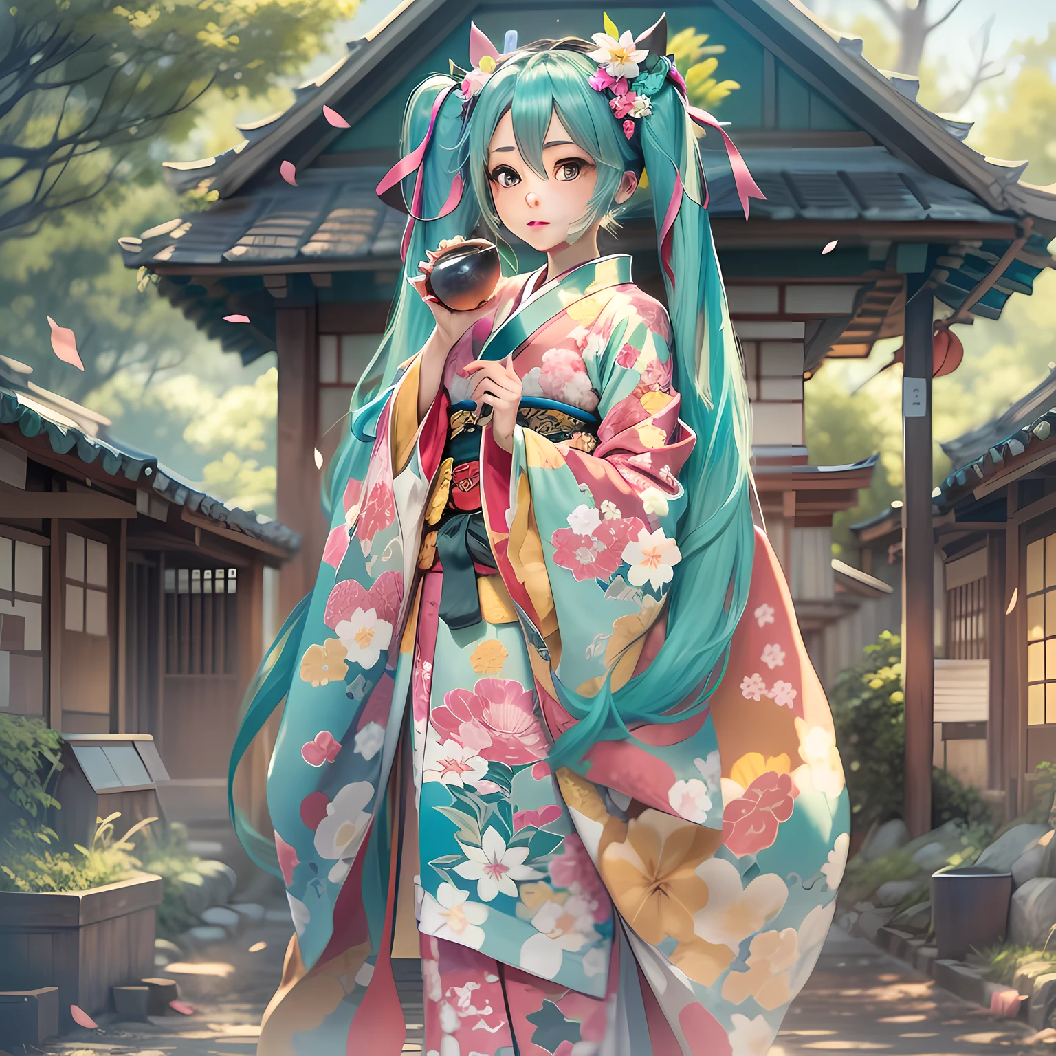 Hatsune Miku wears kimono in old Japanese village
