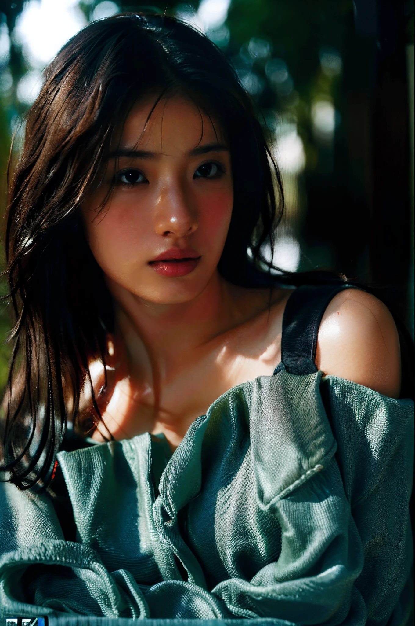 doress、(Photorealsitic:1.4)、(hyper realisitic:1.4)、(realisitic:1.3)、(Smooth lighting:1.05)、(Improved lighting quality in movies:0.9)、32K、1girl in、20 years girl、Realistic lighting、Back lighting、Facial light、raytrace、(brightened light:1.2)、(enhanced quality:1.4)、(Top quality real texture skins:1.4)、finely eye、finerly detailed face、Fine quality eye、(Tired, sleepy and satisfied:0.0)、 close up of face、tshirts、(enhance body line mood:1.1)、(Increase the beauty of skin texture:1.1)、((fukada kyoko))、Sun umbrella