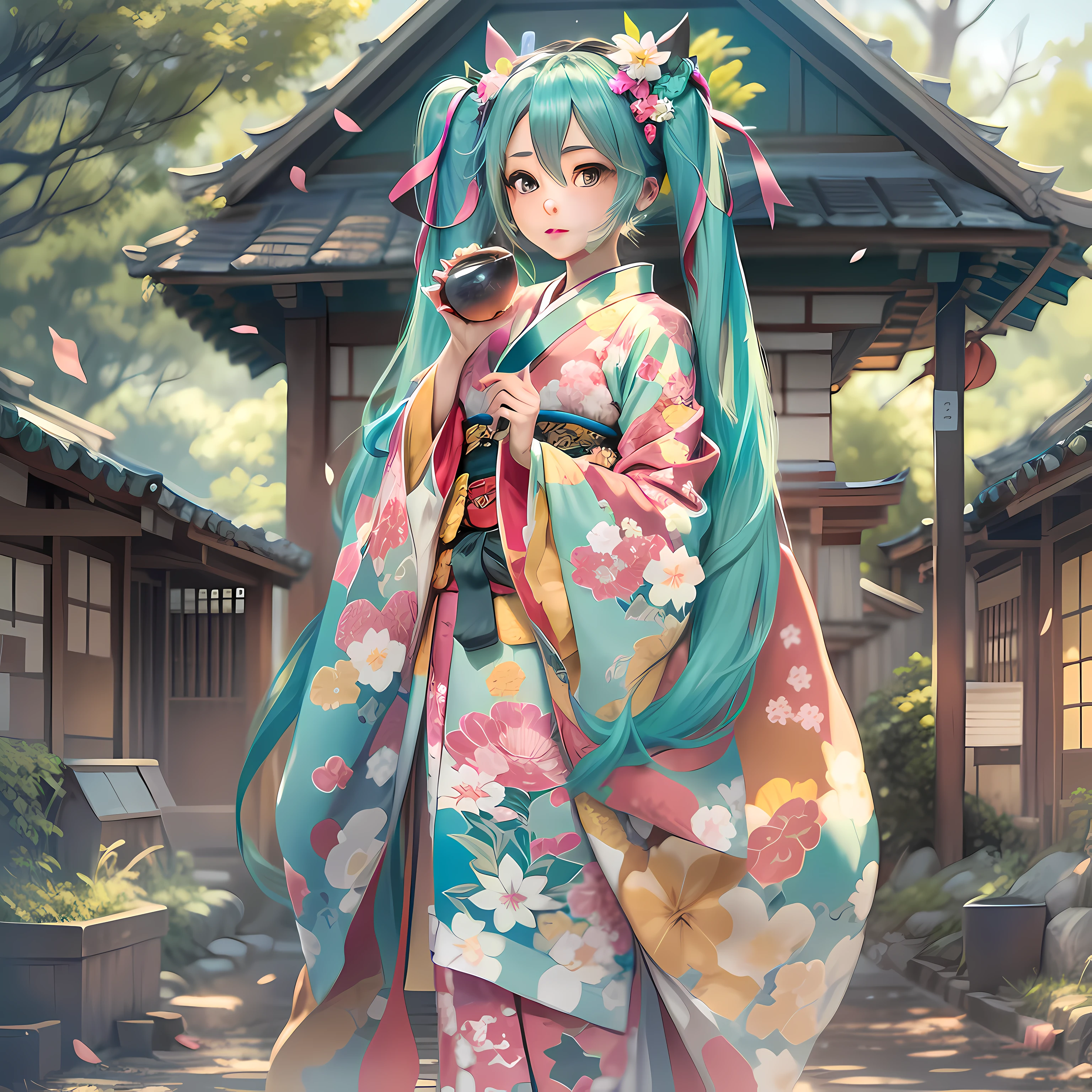 Hatsune Miku wears kimono in old Japanese village