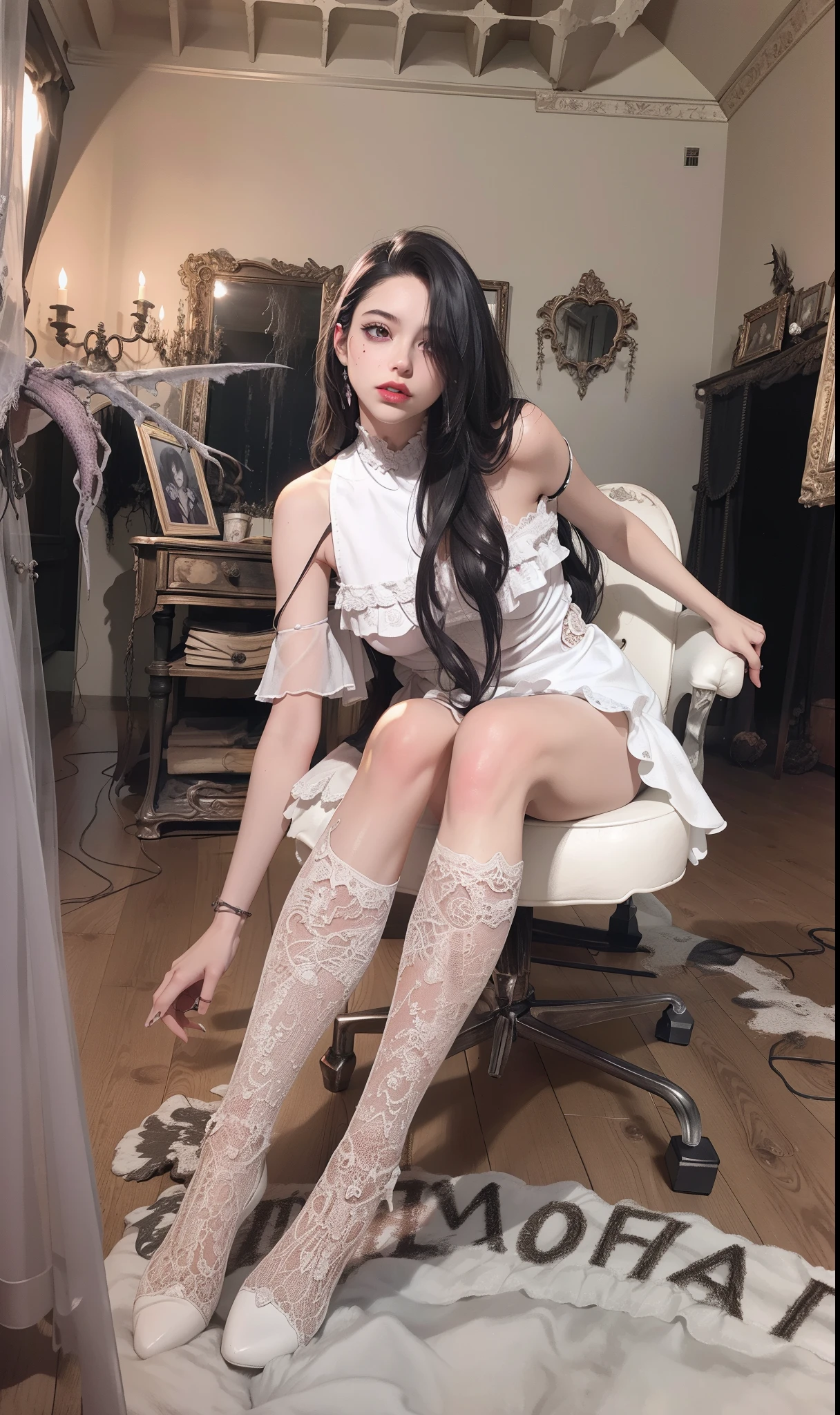 Fine matte paint,Skeleton Dark Angel, Haunted castle with large wings, Fill the drawing table with a knife,terroral,uncanny,horrid,secret terror,tentaculata,grape trees,The eye,uncanny valley effect teeth,all fours,Critters,Blood Moon,8K,Delicate face,