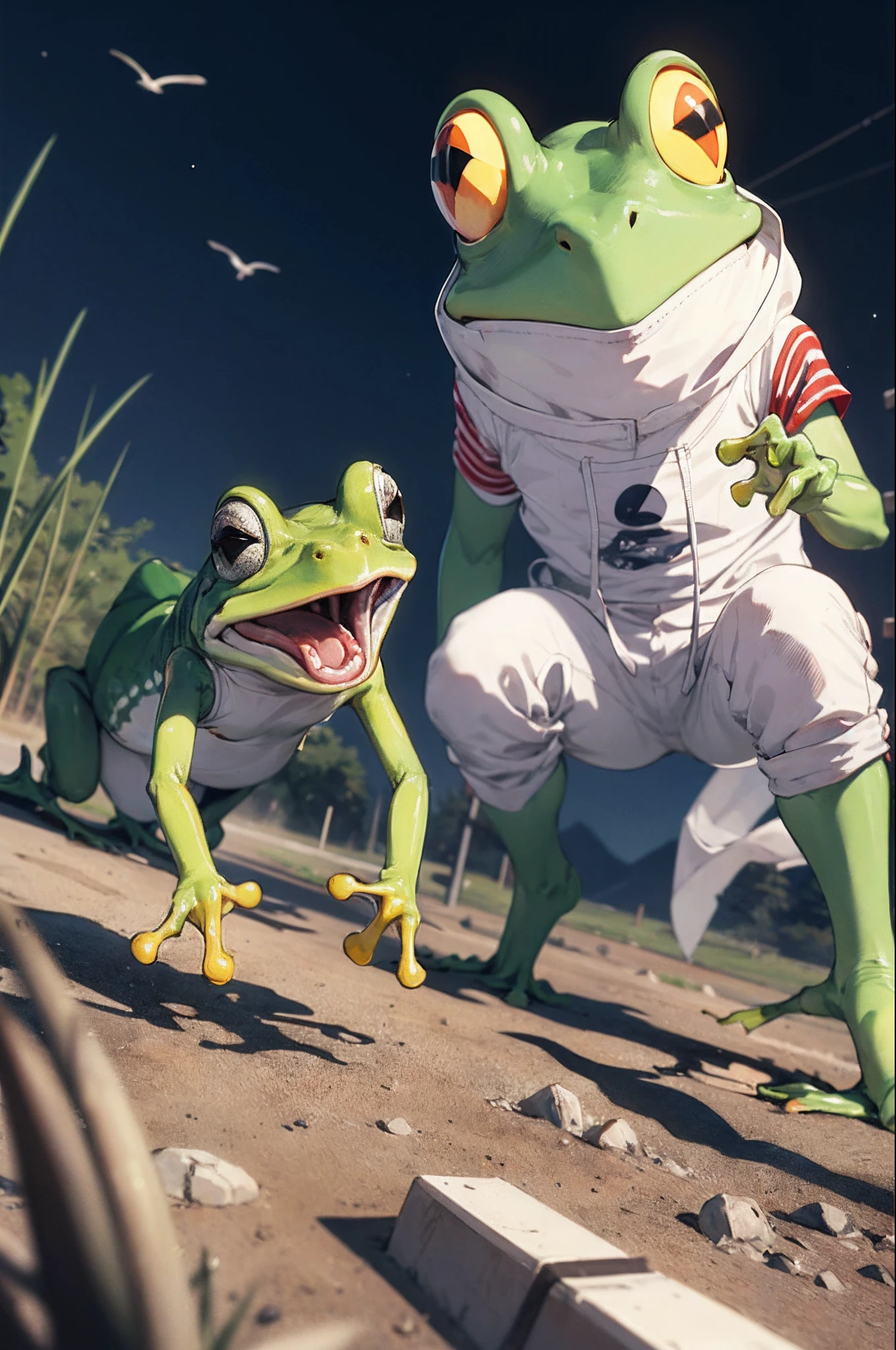 Frog jumps on the moon