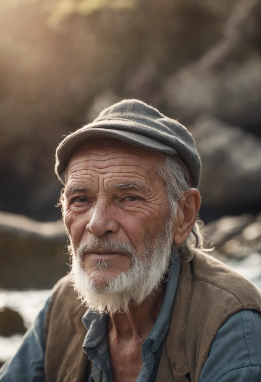 "Old fisherman,glad, professional colorgraded, soft shadow, Clean Sharp Focus, cinematic photography"