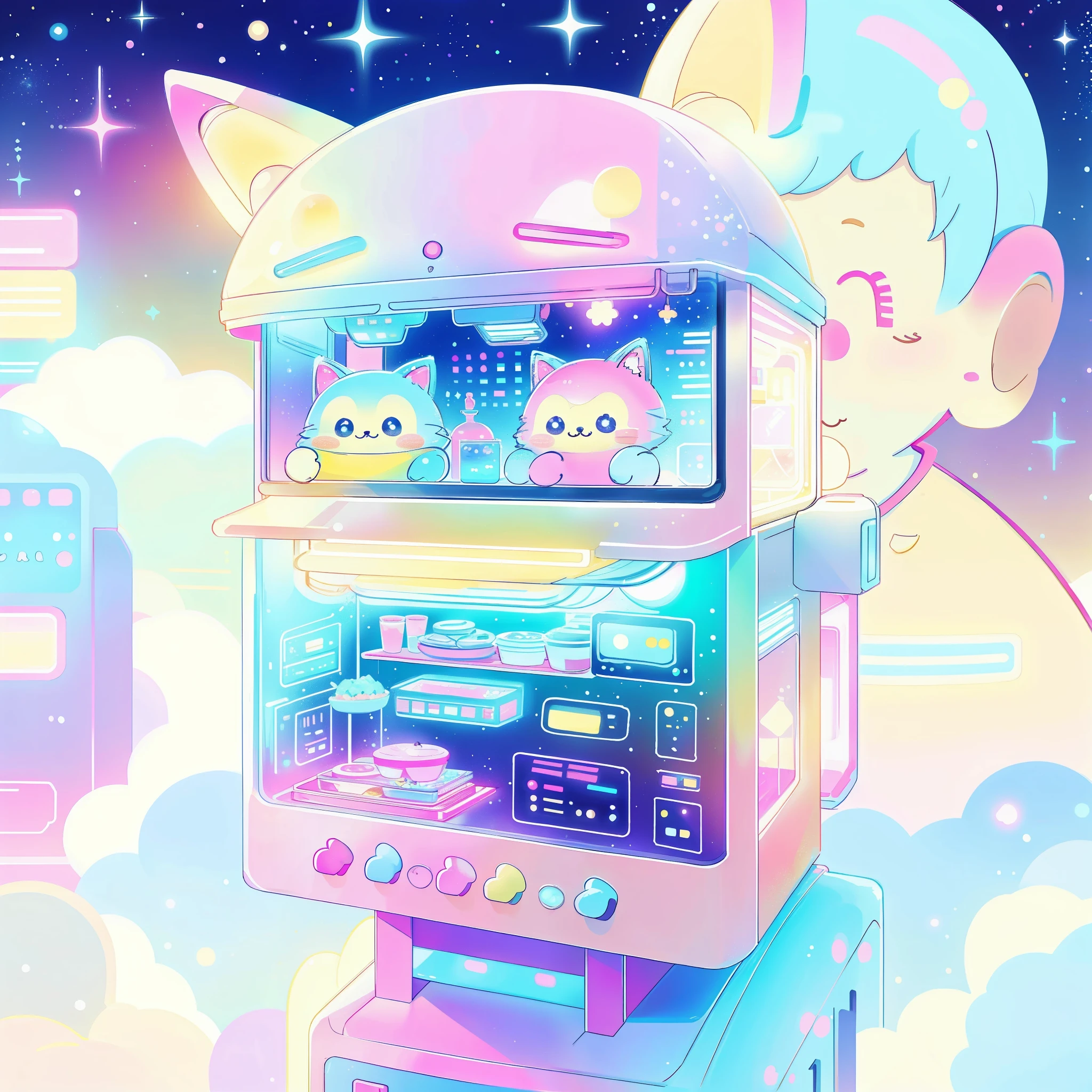 Kawaii Tech,pastel color, kawaii,  Cute colors ,scifi,  
Food Trucks, signboard