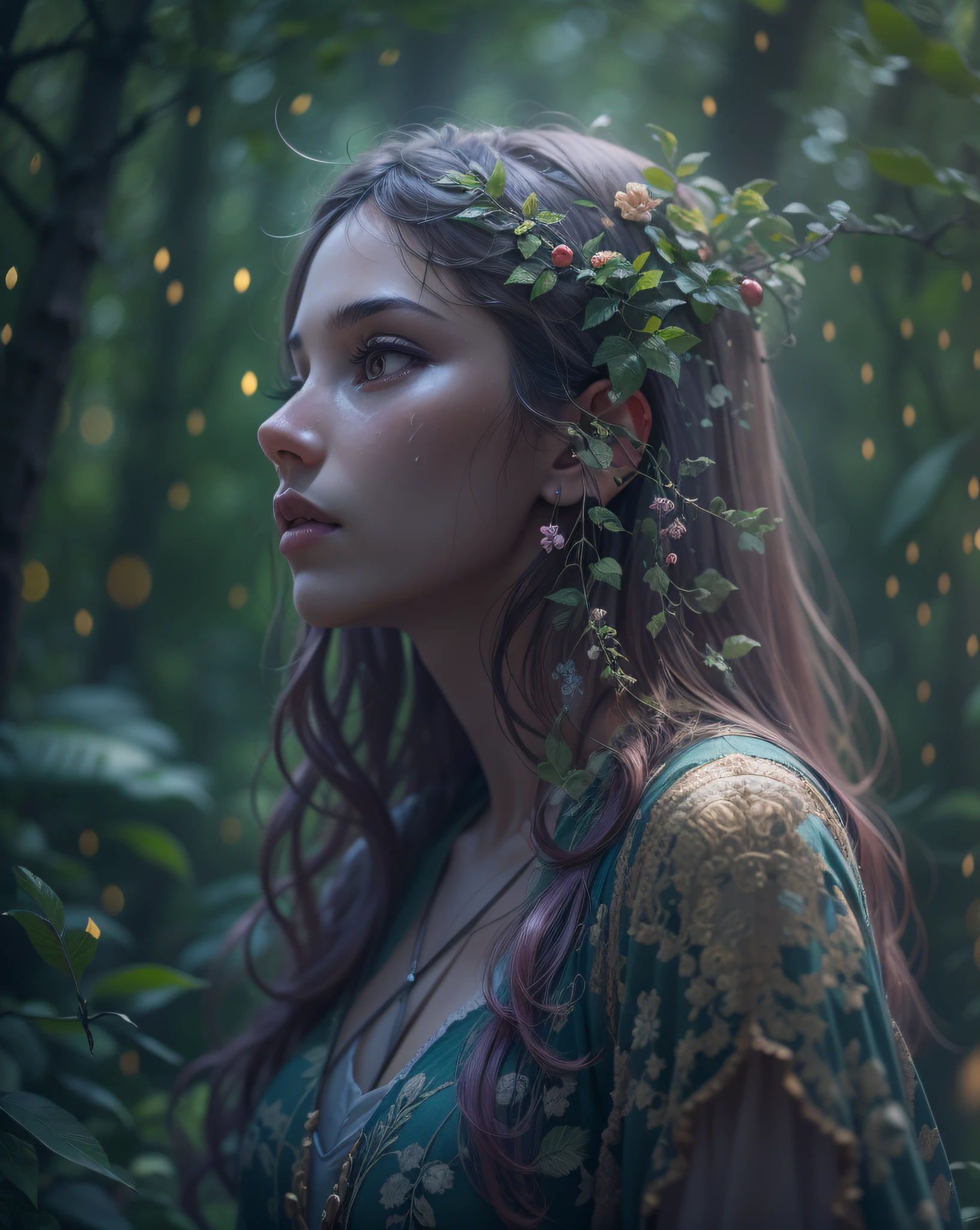 Otherworldly beauty, Surreal, mystical, Baptized, in woods, 8K High Resolution, sleeoing, ultra-detailliert, ultra accurate detailed, Bokeh lighting, Convoluted