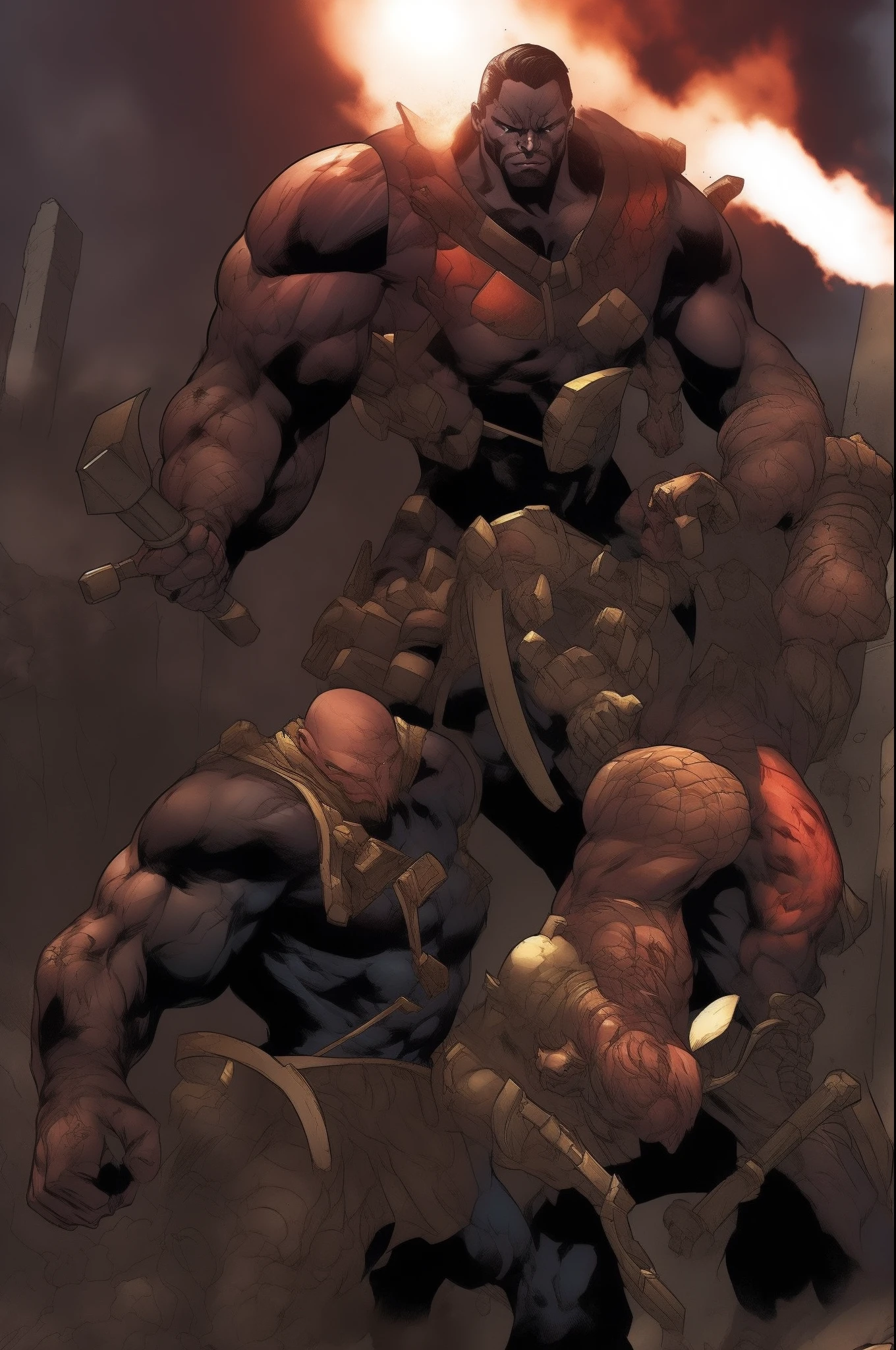 superhero barbarian, muscular, black hair, beastman, standing, 1character