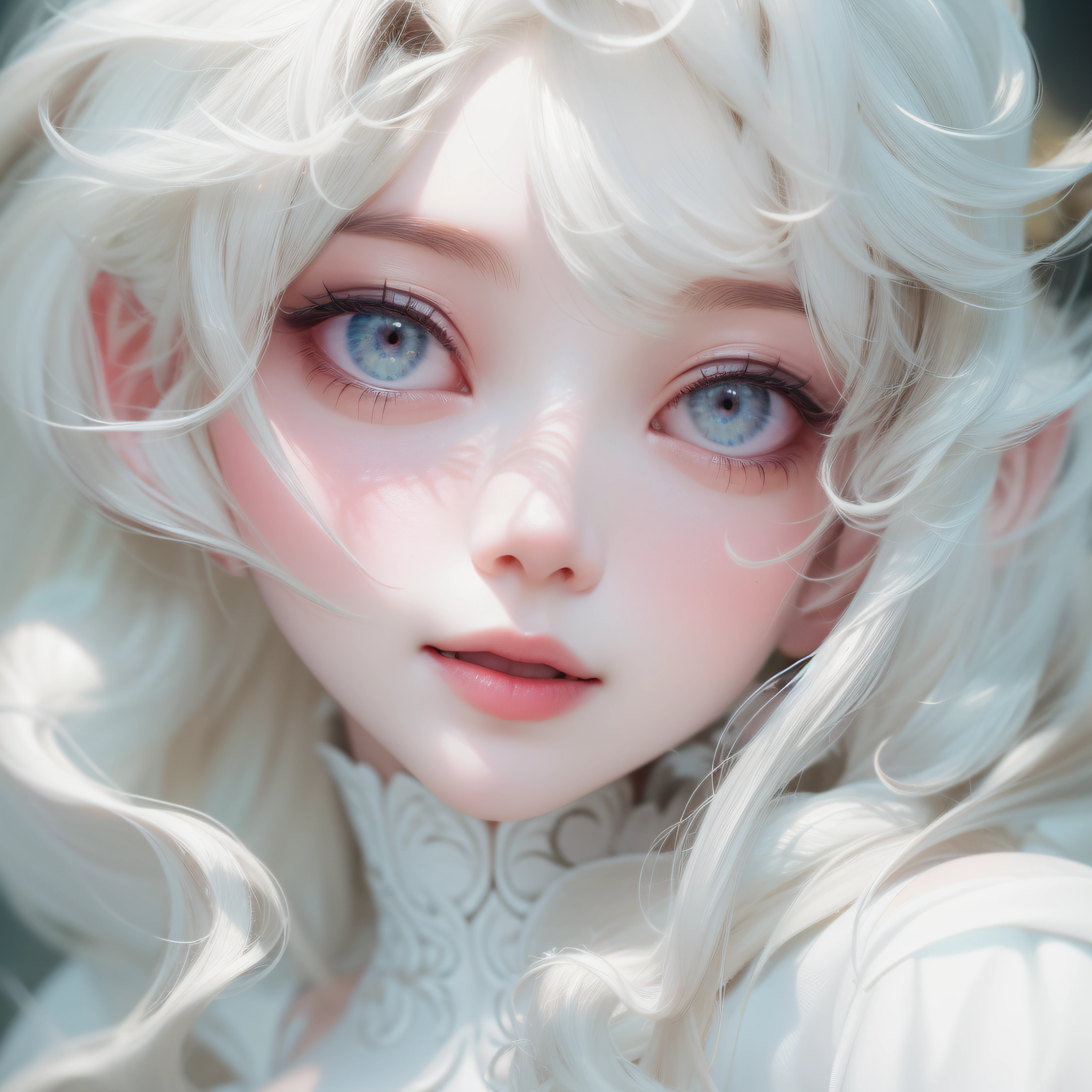 A close up of a woman with long white hair and blue eyes - SeaArt AI