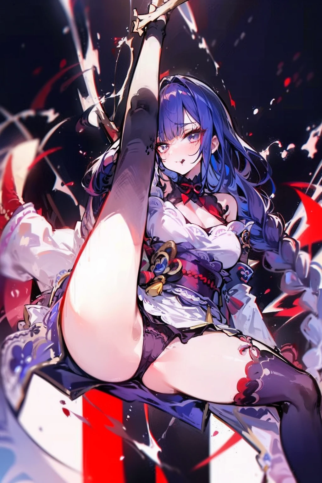 The girl spreads her legs，does not wear panties，White liquid flows from between the legs，Crimson cheeks，Risking love，Stick out her tongue，The look of desire and dissatisfaction。It's addictive