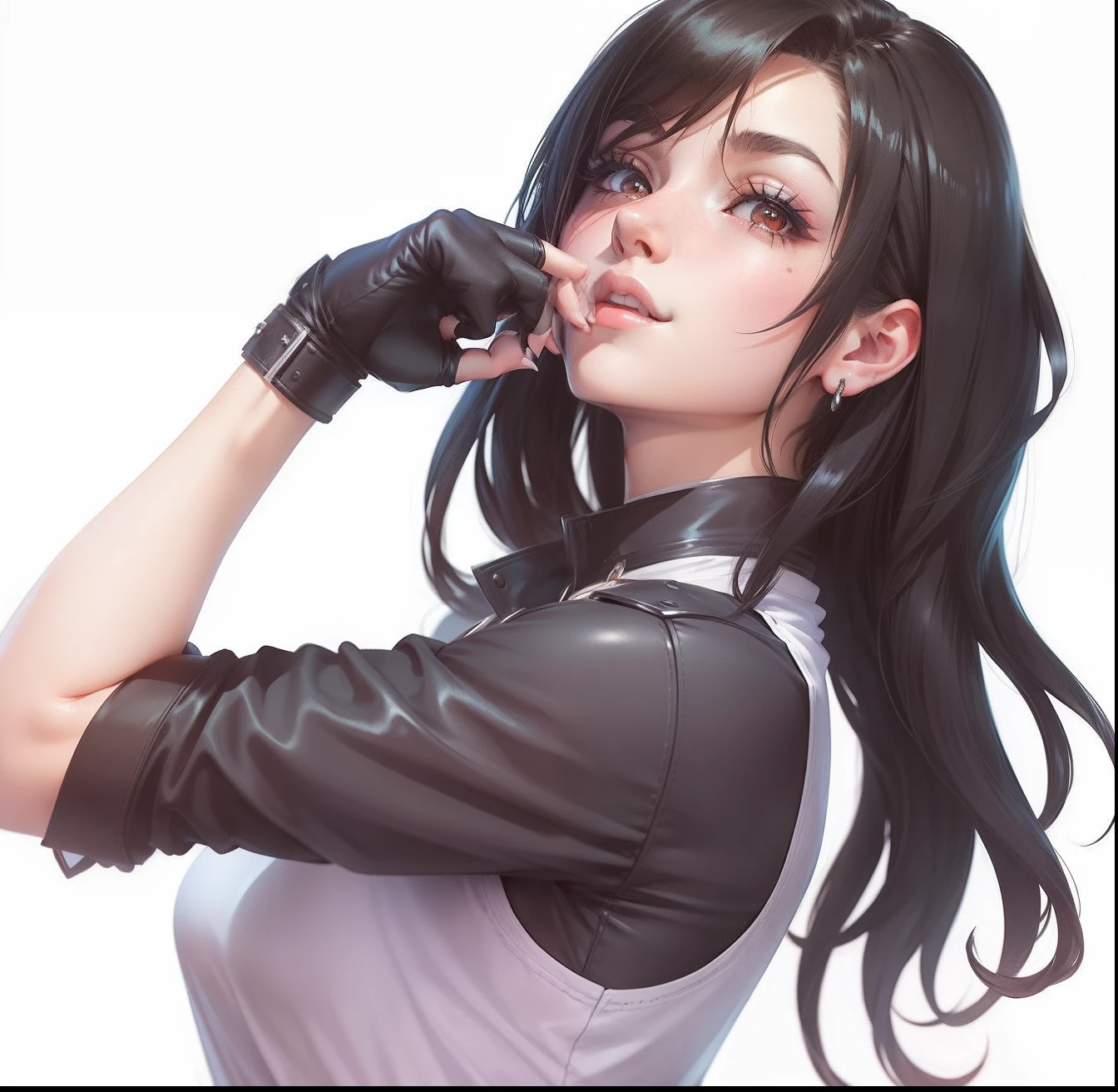 Menina anime com cabelo preto longo e uma camisa roxa, personagem estilo anime, Retrato de Tifa Lockhart, Retrato de Tifa Lockhart, em estilo anime, fanart de alta qualidade, Tifa Lockhart, tifa lockheart, Ilya Kuvshinov com cabelo longo, em estilo anime, retrato estilo anime, Retrato sedutor de Tifa Lockhart, Marin Kitagawa Fanart, personagem de anime feminino