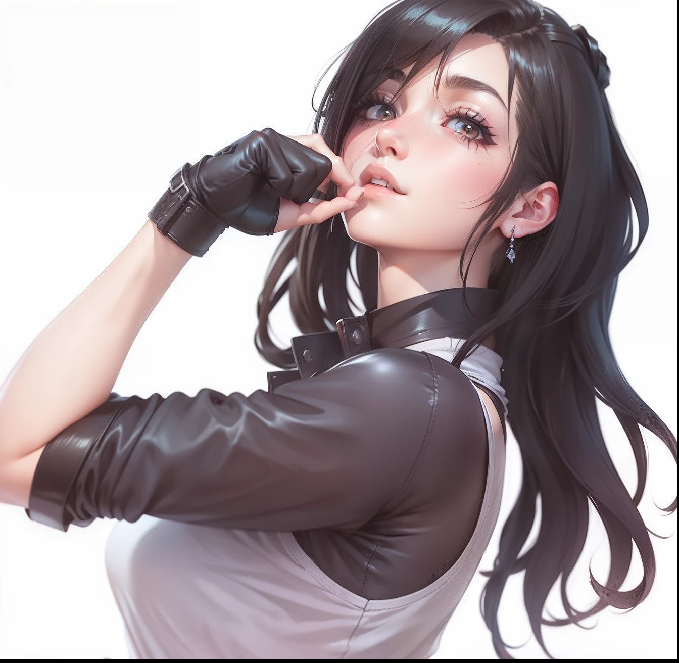 Menina anime com cabelo preto longo e uma camisa roxa, personagem estilo anime, Retrato de Tifa Lockhart, Retrato de Tifa Lockhart, em estilo anime, fanart de alta qualidade, Tifa Lockhart, tifa lockheart, Ilya Kuvshinov com cabelo longo, em estilo anime, retrato estilo anime, Retrato sedutor de Tifa Lockhart, Marin Kitagawa Fanart, personagem de anime feminino