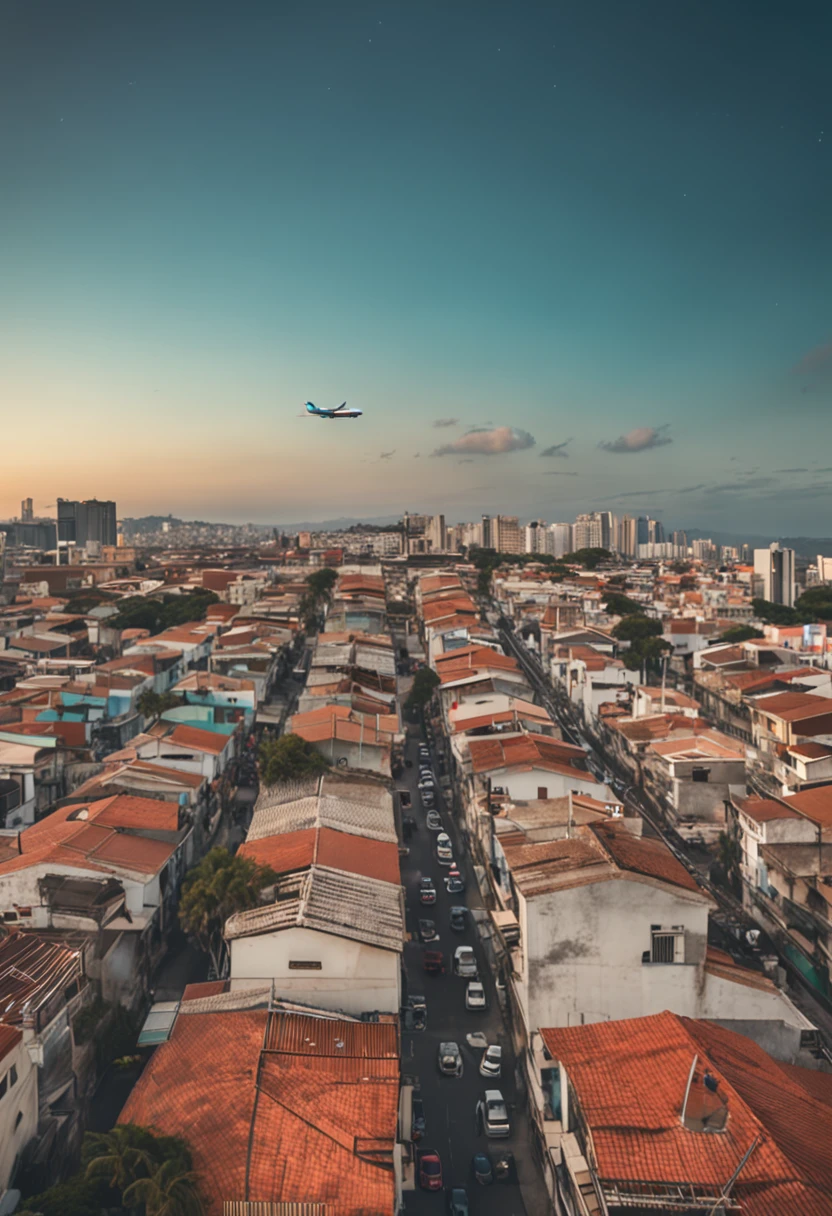 aviao derrmando icones de redes sociais sobre uma cidade