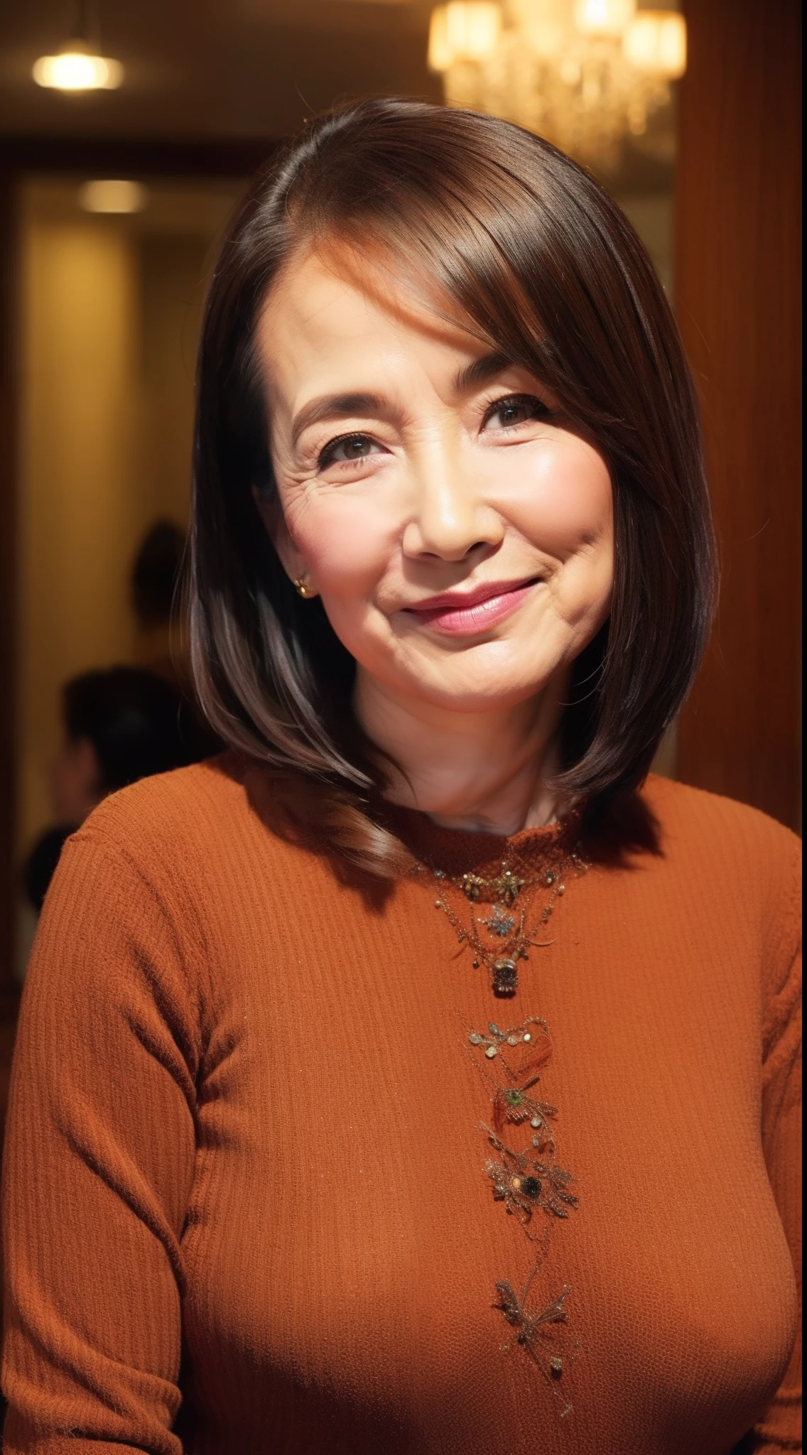 gravure, from the chest up, masutepiece, Best Quality, Ultra-detailed, Photorealistic, super detailed skin, Perfect Anatomy, (1 Japan), (Solo), 80years old, Fancy makeup, Large breasts, Mature Actress, glamor, A sexy, Chromo-white skin, looking at view