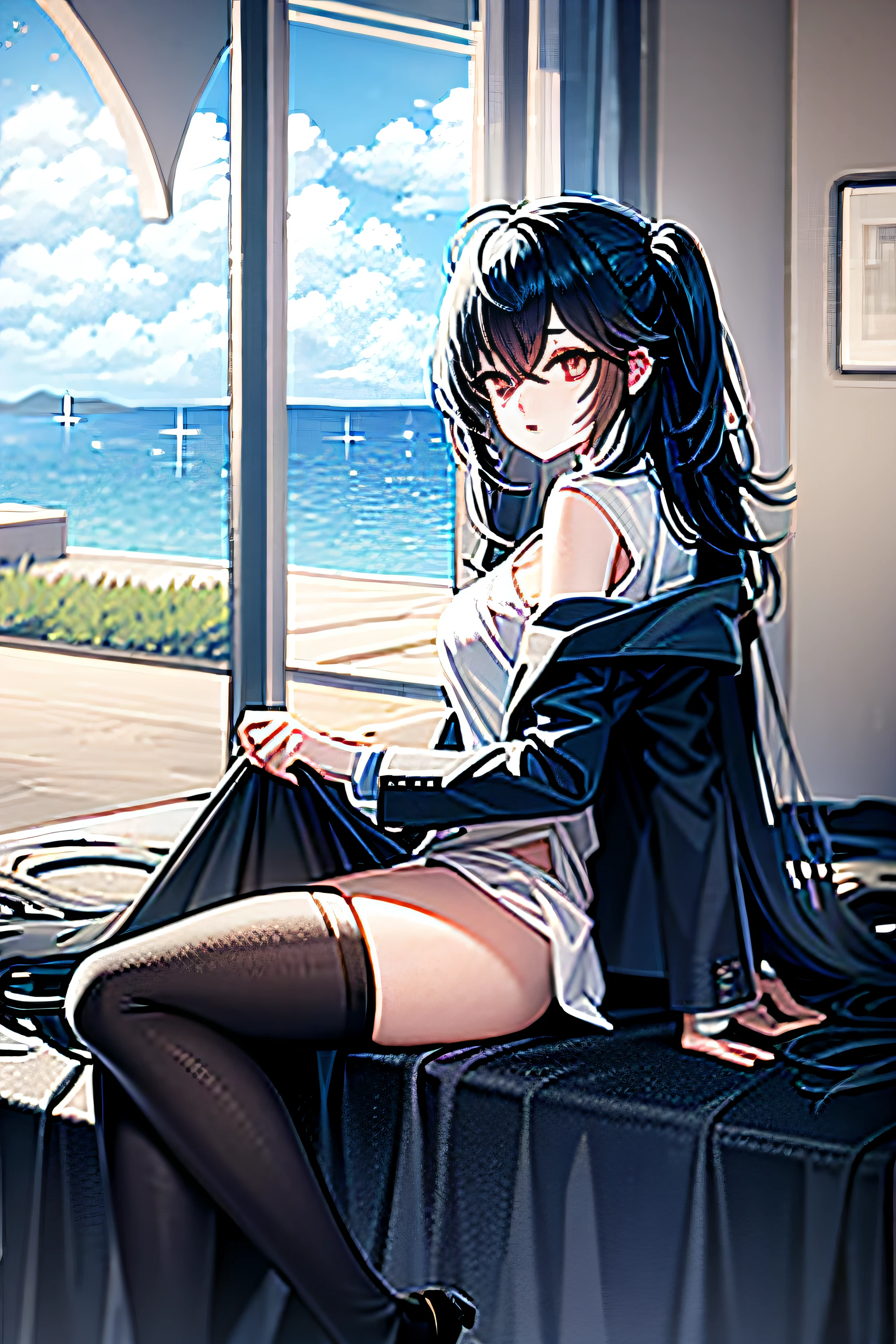 (Enriquecer la imagen,Calidad de nivel de obra maestra)Hermosa obra de arte CG 8K,Postura de diosa,sitting on the river,Ejercicios posturales,delgado y suave,translucent skin,Pelo rojo、La belleza del cabello extra largo, Super long straight hair,La piel es clara y jugosa,Pechos grandes ropa interior uniforme,perspectiva parte 1.2x efecto de silueta mejorado,Exquisite transparent blues pattern in pajamas,Los detalles son intrincados y exquisitos,The background is slightly blurred,Charming and lustful leg seduction,babear,J copa pechos grandes,sonrojarse,Japan goddess,Curvas delgadas de cuerpo perfecto,Escena junto al mar,