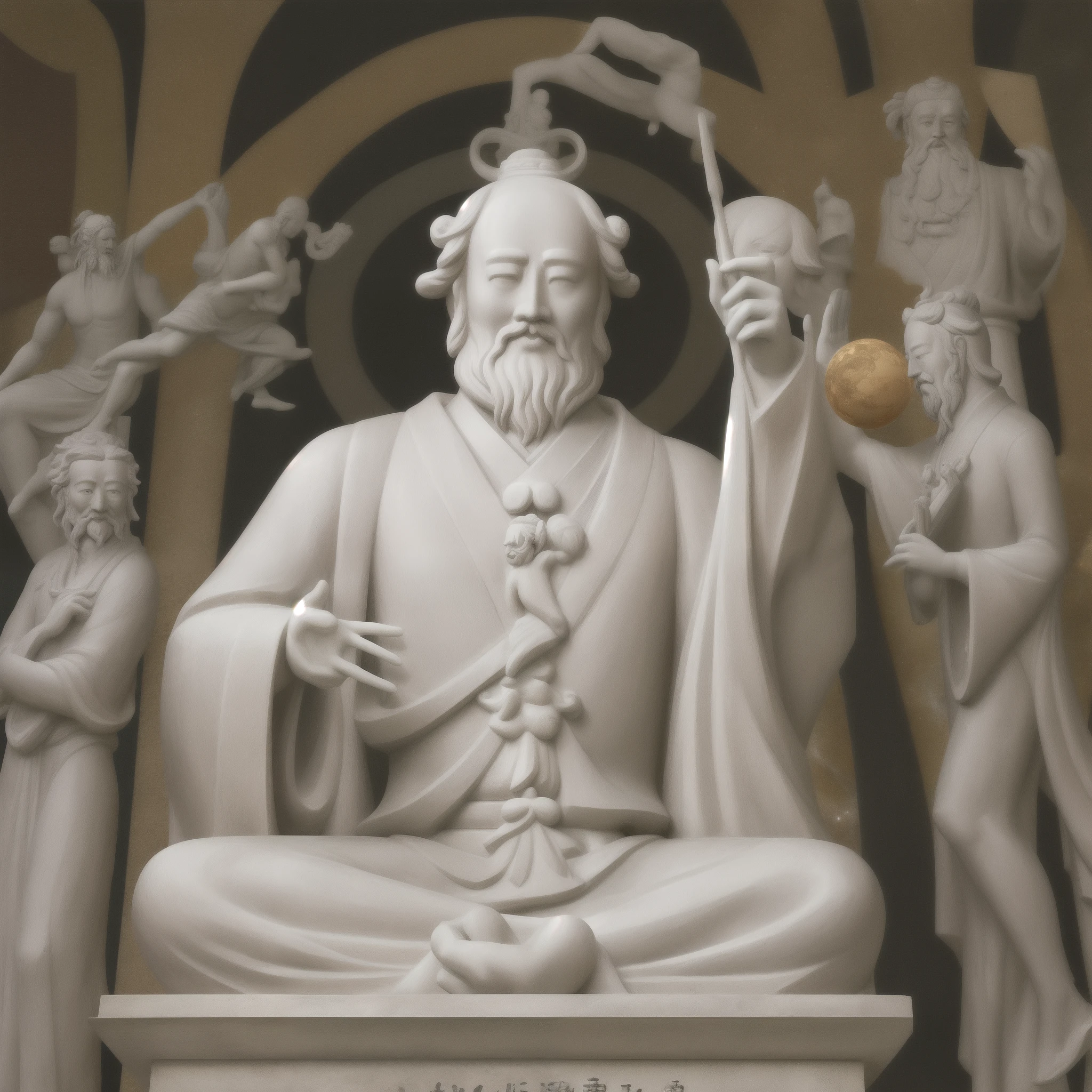 White marble statue of Chinese philosopher, Laozi, galaxy, melhor qualidade,