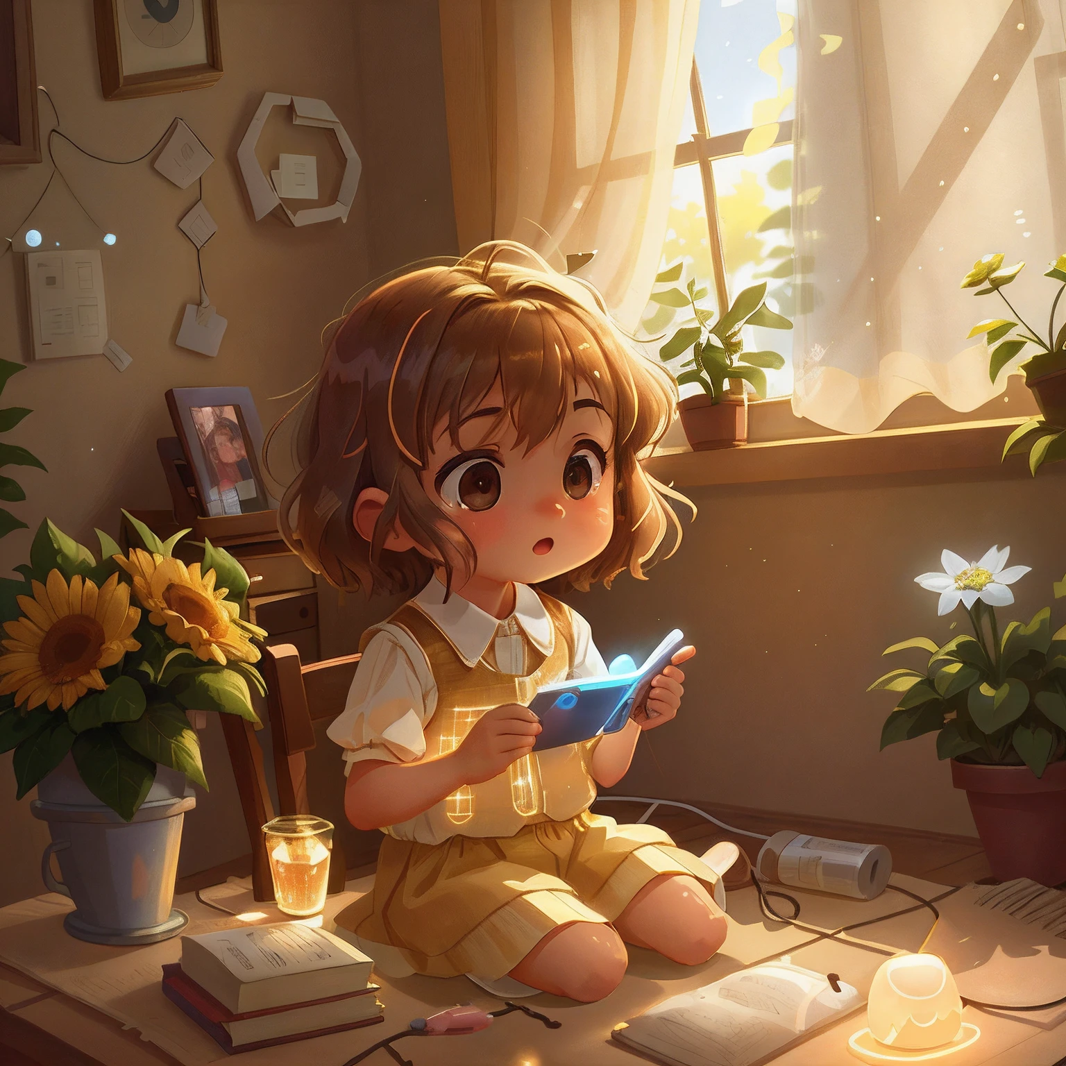 （Change the boy in the picture to girl 1.5），（A girl sitting and looking down playing with her phone 1.9），one-girl，Head down and play with your phone，
The Tyndall effect，lens flare glow，shadowing，Contre-Jour, depth of fields, natural  lightting, hardfocus, filmgrain, Mirror light hologram，Ray traching，Semi-reflective illumination，Natural lighting，Incandescent Lamps，fiber-optics，gentle illumination，volumettic light，Contre-Jour，globalillumination，Ray traching，optics，Scattering，with light glowing，shadowing，Twinkle，glaring lights，