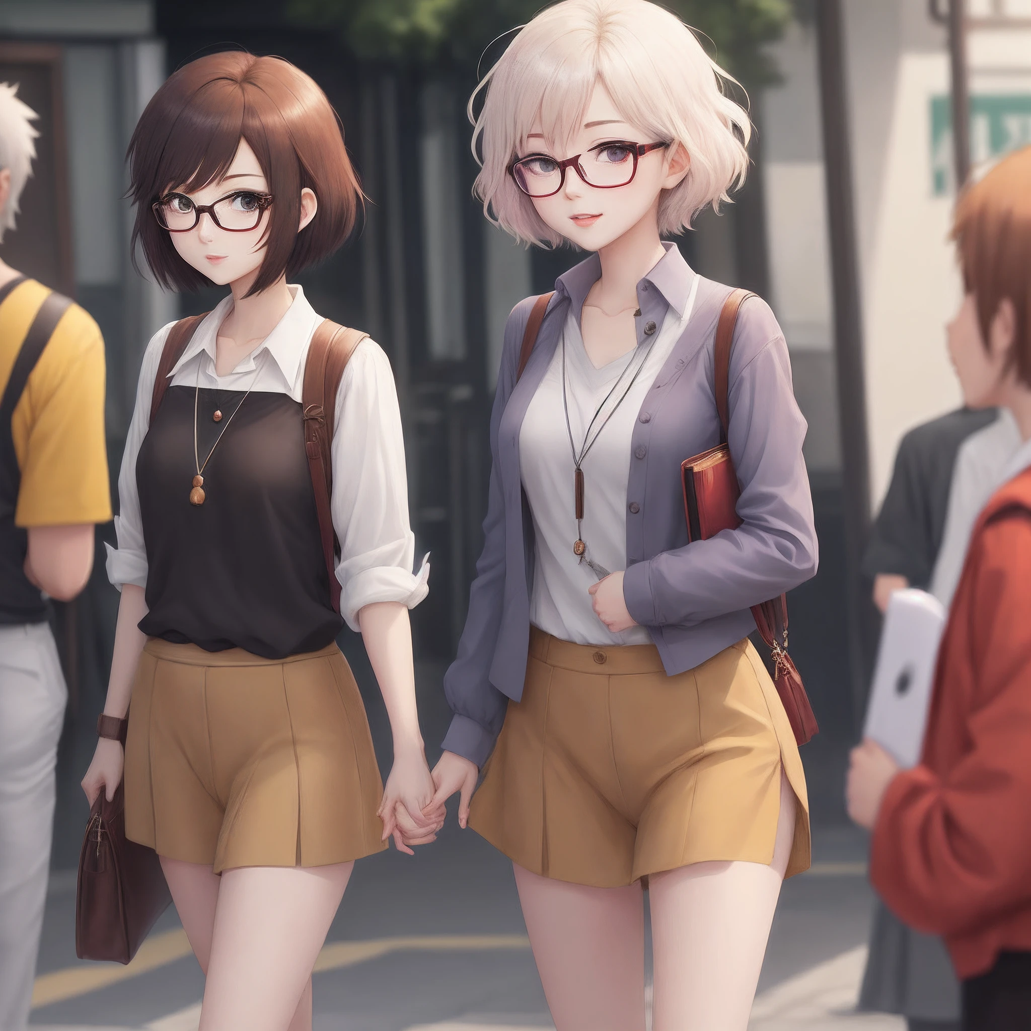 Woman short hair glasses anime