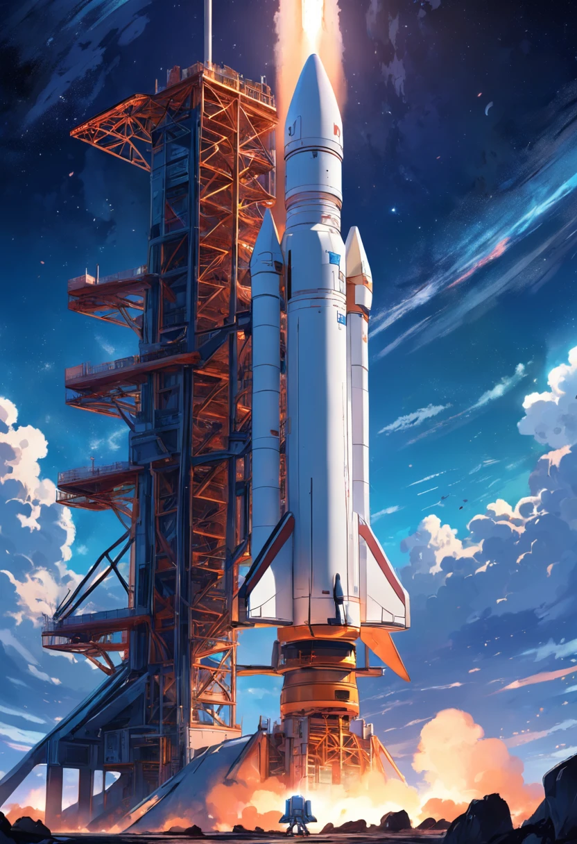 A large rocket on a Space X launch pad