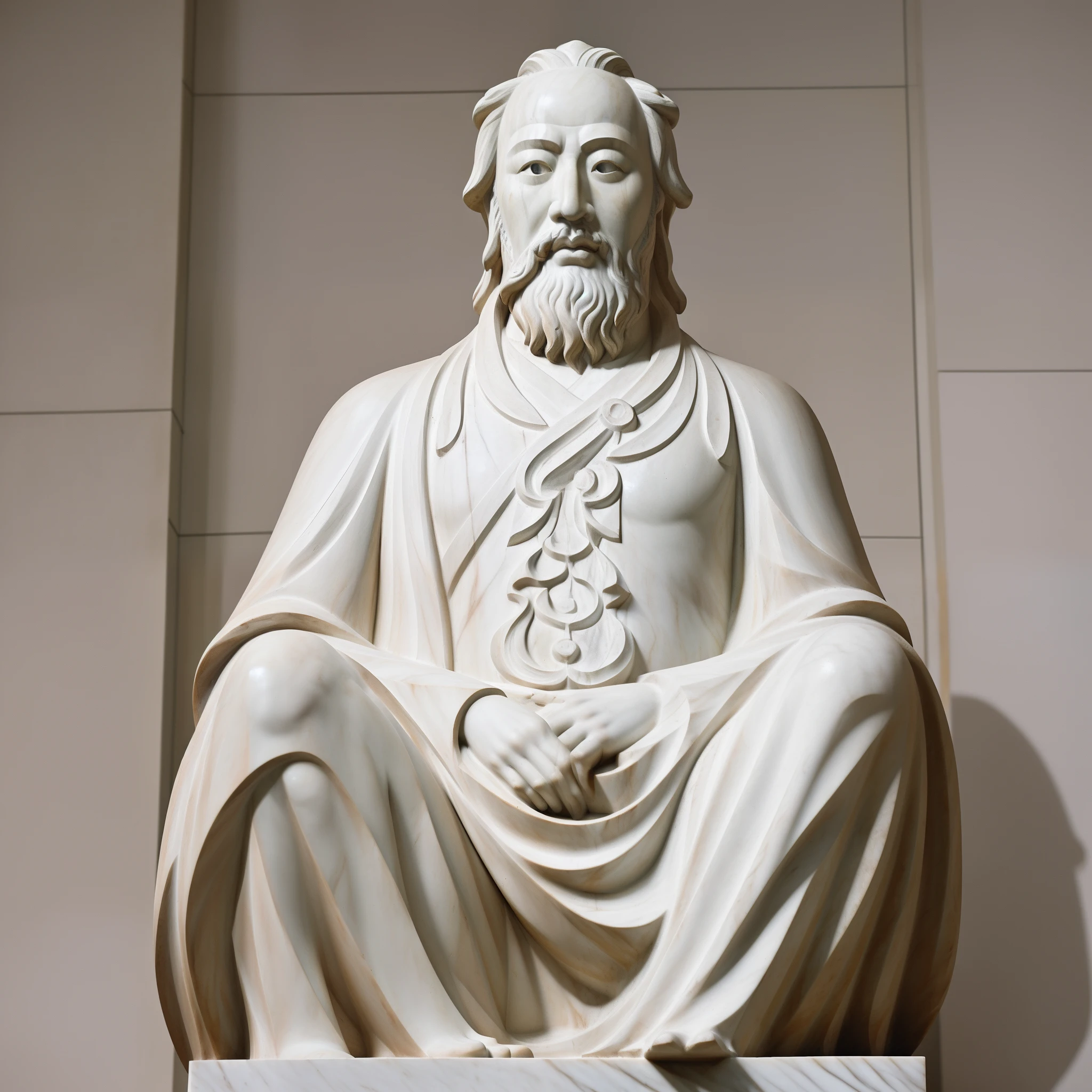 White marble statue of Chinese philosopher, Laozi, galaxy, melhor qualidade, detalhado, estoicista, filosofo,