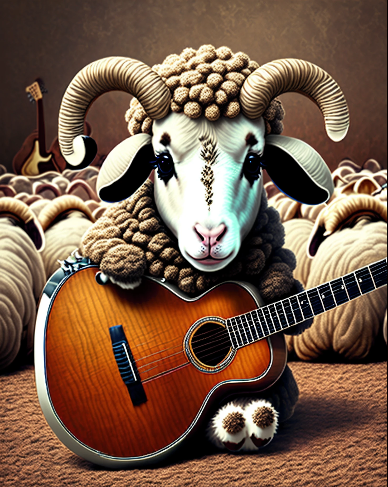 A sheep playing a guitar