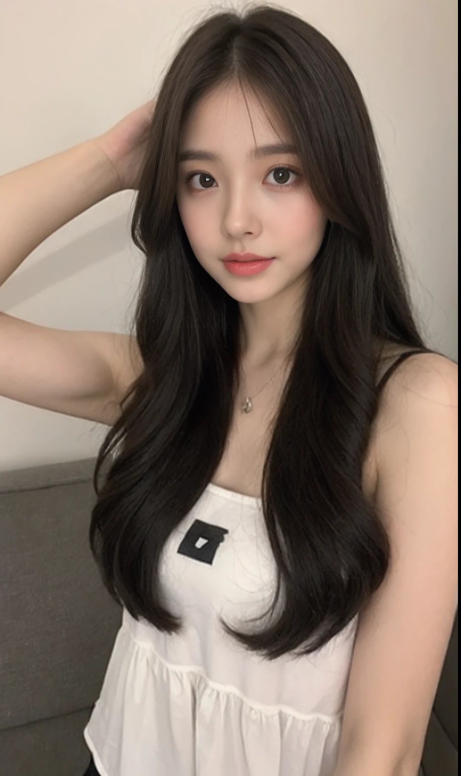 top-quality、超A high resolution、(photoRealstic:1.4)1girl in、Beautiful woman with accentuated slim abs:1.3、Casual clothing:1.2、interiors、Super detail face、Elaborate Eyes、double eyelid、