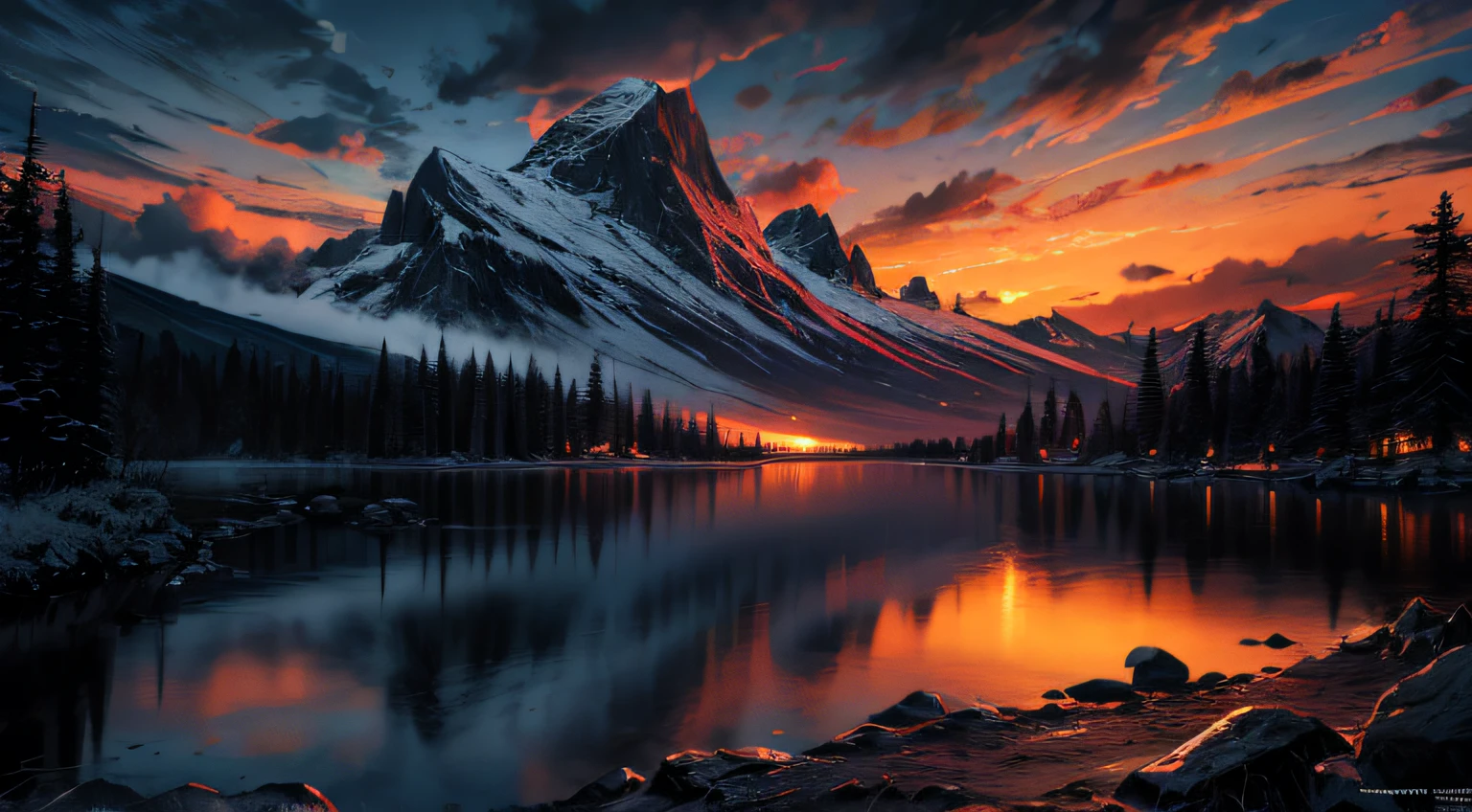official art, unity 8k wallpaper, ultra detailed, beautiful and aesthetic, masterpiece, best quality, atmospheric, A dramatic sunset over a mountain range, Monochromatic, Radial, dappled,