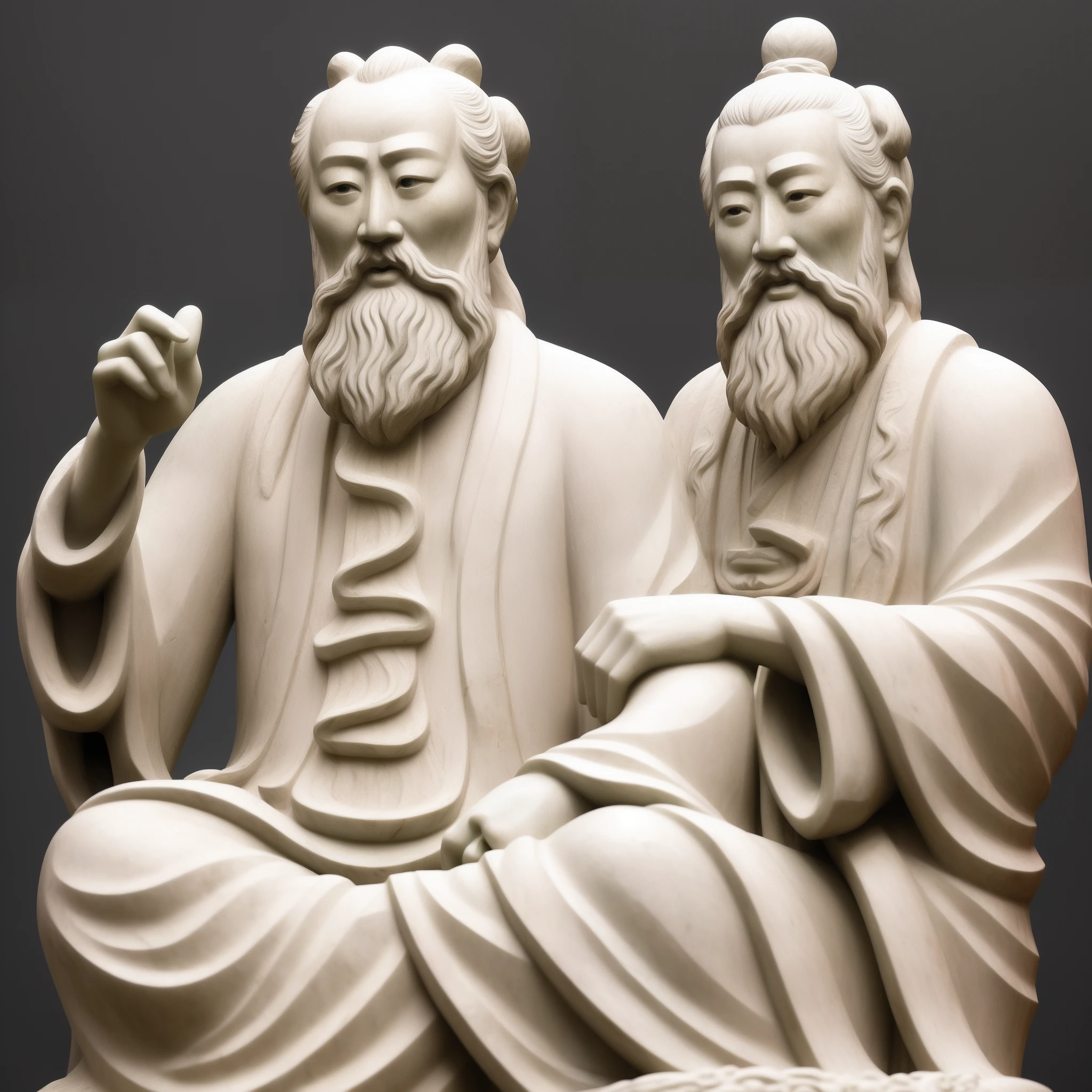 White marble statue of Chinese philosopher, Laozi, galaxy, melhor qualidade, detalhado, estoicista, filosofo,