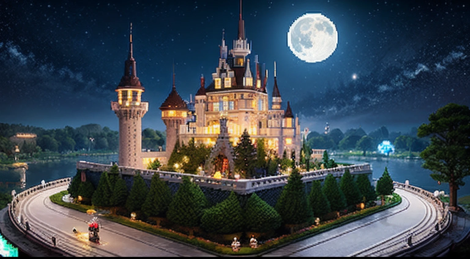 pixel game，scenography，fantastical scenes，Moon Night，Vampire Castle，levitating， Pixel art #pixelart