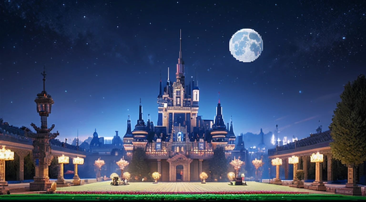 pixel game，scenography，fantastical scenes，Moon Night，Vampire Castle，levitating， Pixel art #pixelart
