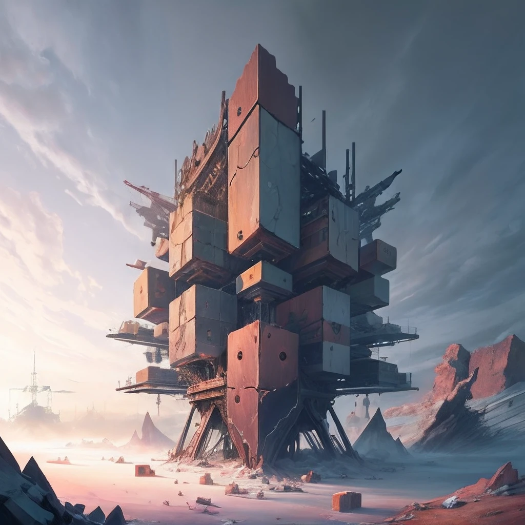 Fragmented cubic structure，Complex spatial relationships，Very good composition，mechanical structure，Intelligent creatures