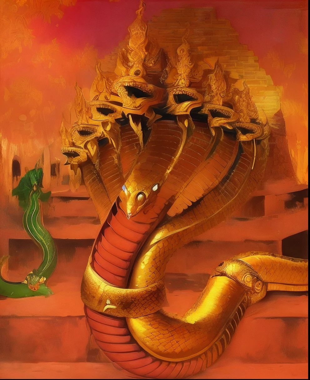 Drawing of a snake with a golden crown on its head, snake, naga-tirr, Portrait of the Holy Serpent, Naga-Hakash, Thai art, The snake has very mysterious wings.., snake, snake, puṣkaracūḍa, Quetzalcoatl, Snake Art, mantis head god temple, beautiful image