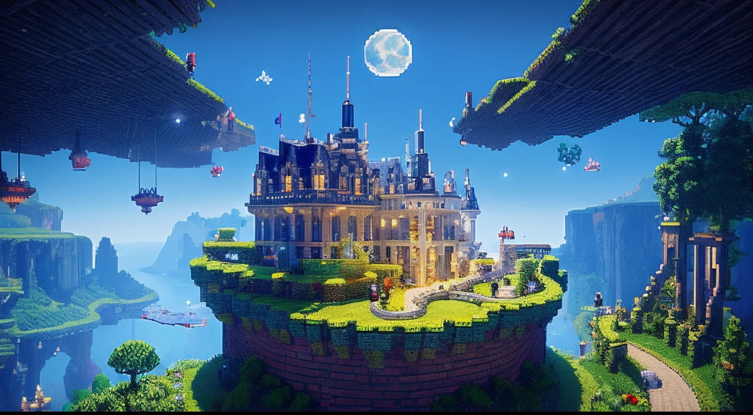 pixel game,scenography,fantastical scenes,Moon Night,Vampire Castle,levitating, Pixel art #pixelart