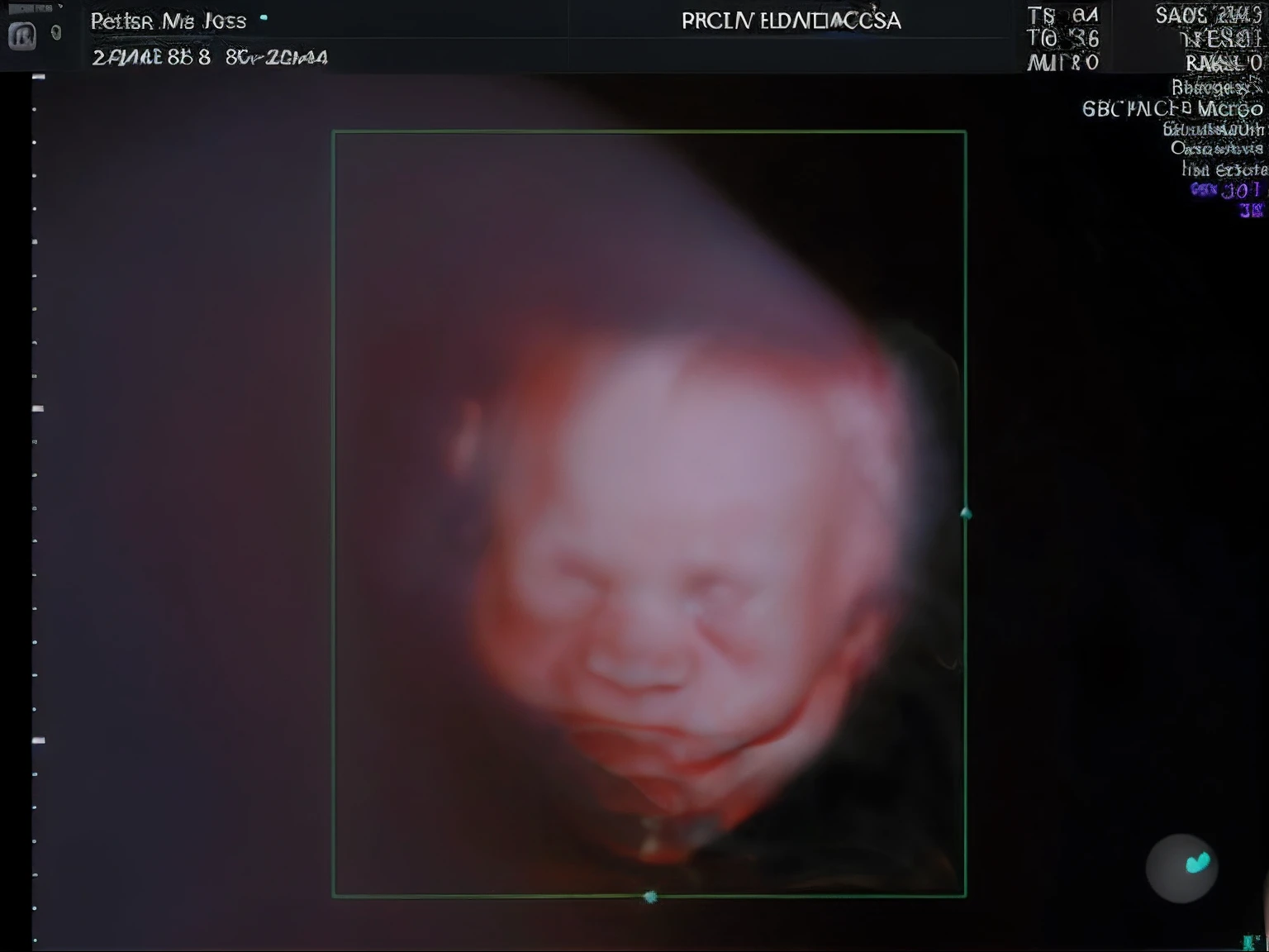 Enhance this 4D ultrasound image of a 22 weeks fetus. Arafed image of a baby's face, fetus, high-resolution scan, Very chromatic aberration, extremely high-quality scan, Hyper-realistic simulation, high-quality scan, Bump mapping, High-quality 3D realism, simetry! human fetus, Realistic flesh texture, Heavy JPEG artifact blurred, Highly realistic bump mapping, high-resolution scan. A close-up image of a head with an image of a 22 weeks baby, high-resolution scan, high-resolution scan, Escaneo 4K, Escaneo 4K, Escaneo HD, fetus, Cerrar - IP shot, Tapa de pantalla, Medical imaging, Highly coherent image, Detailed analysis, screen capture, extremely high-quality scan, 8K scan, 8K scan, Detailed screen capture. face in profile. eyes closed