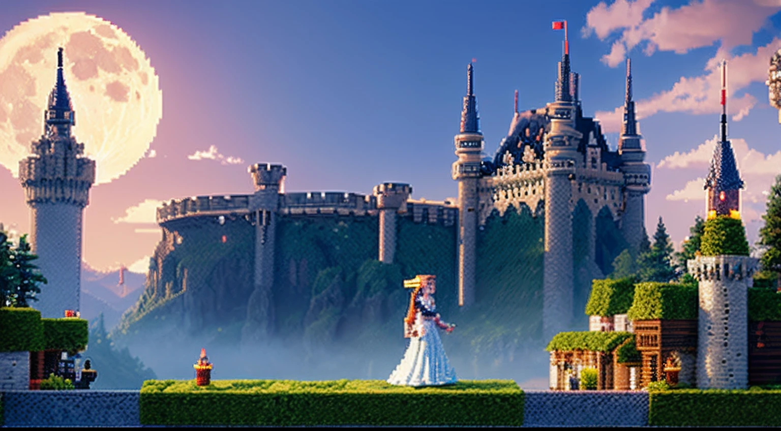 pixel game,scenography,fantastical scenes,Moon Night,Vampire Castle,levitating, Pixel art #pixelart